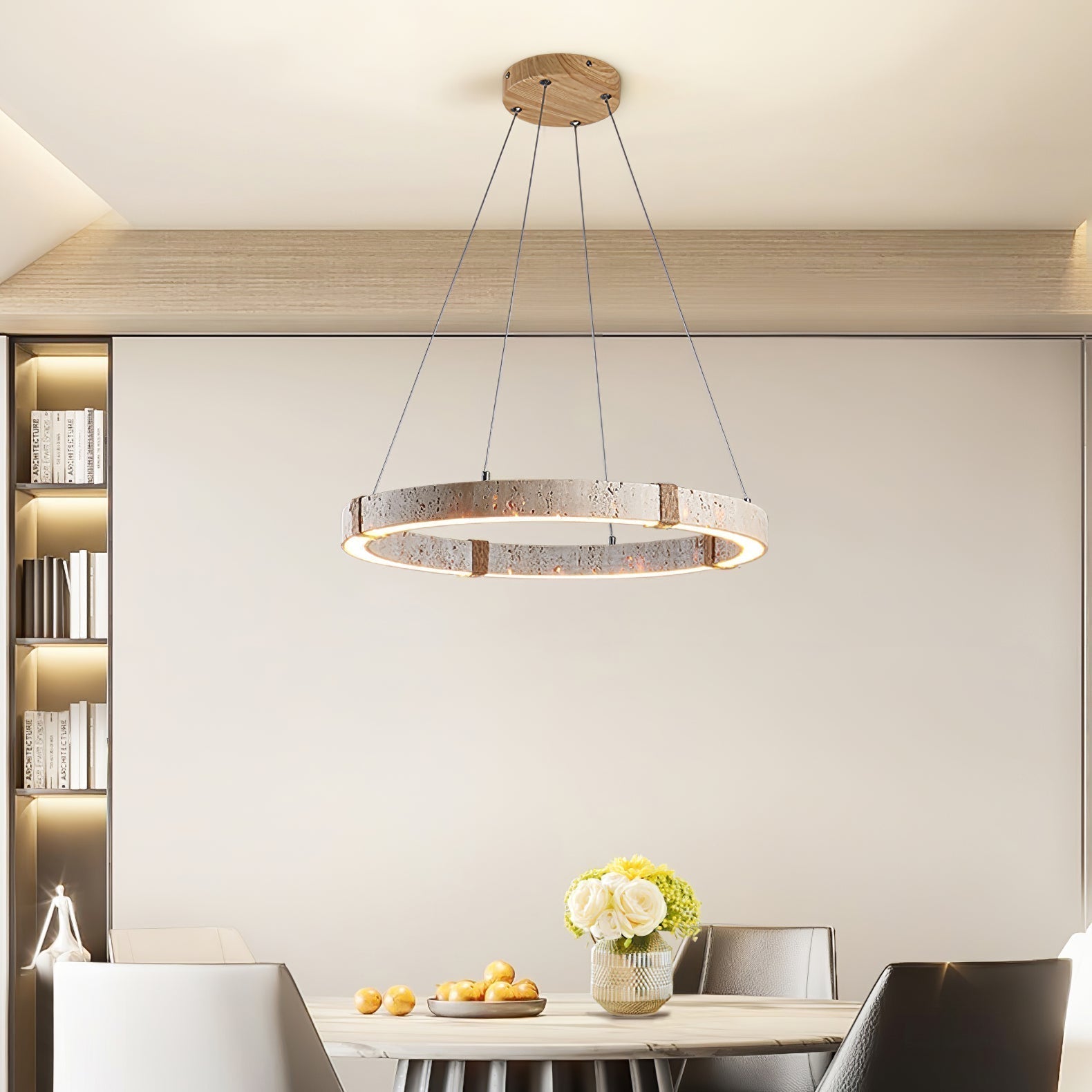Ritta Collection | Pendant Light with Natural Travertine & Wood | Dimmable Design for Elegant Kitchen Lighting 7