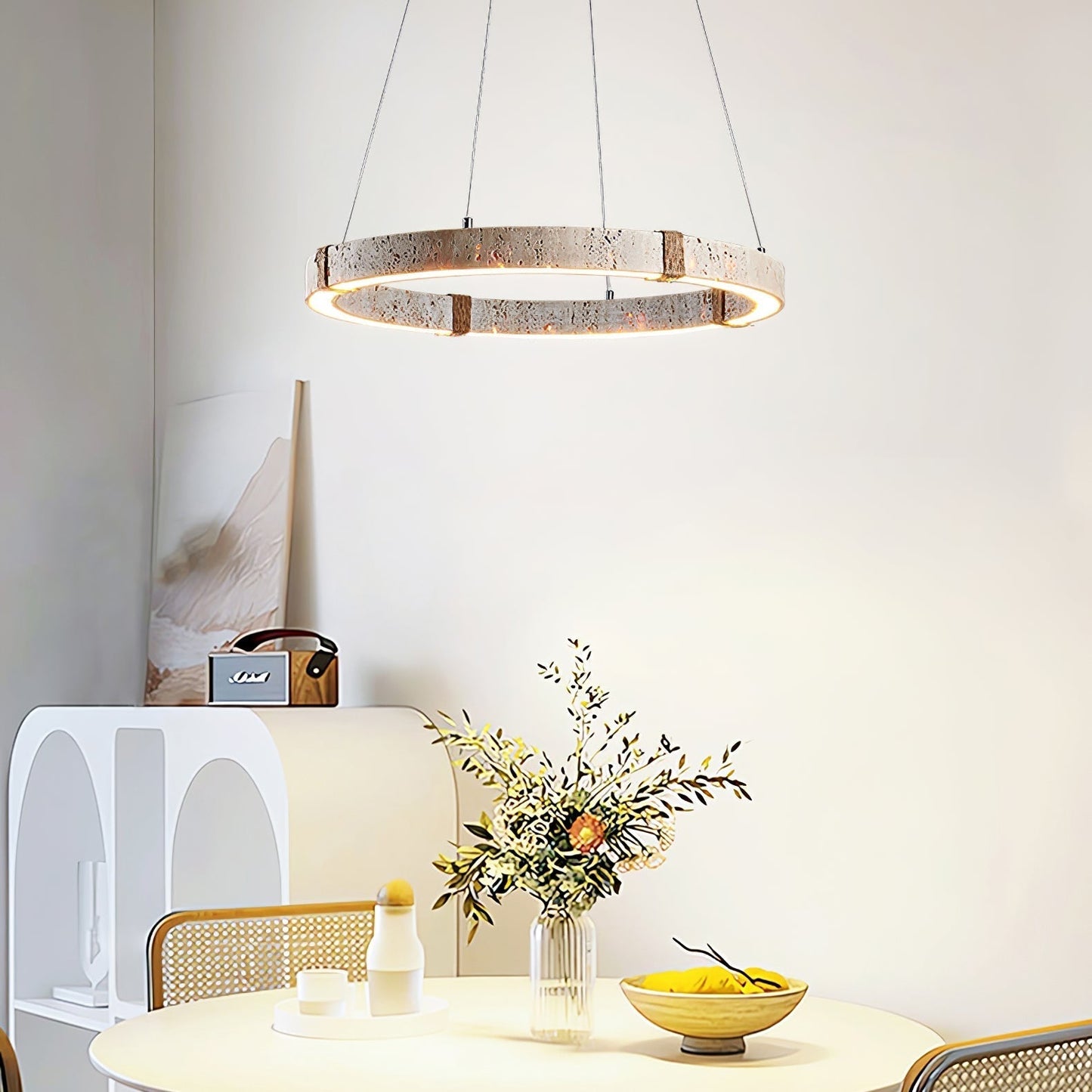 Ritta Collection | Pendant Light with Natural Travertine & Wood | Dimmable Design for Elegant Kitchen Lighting 8