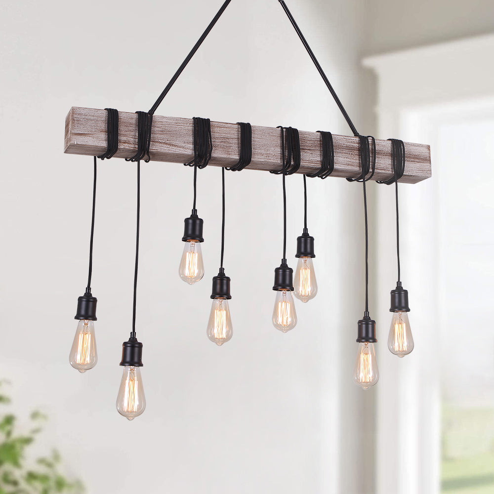 8-Light Rustic Wooden Farmhouse Light