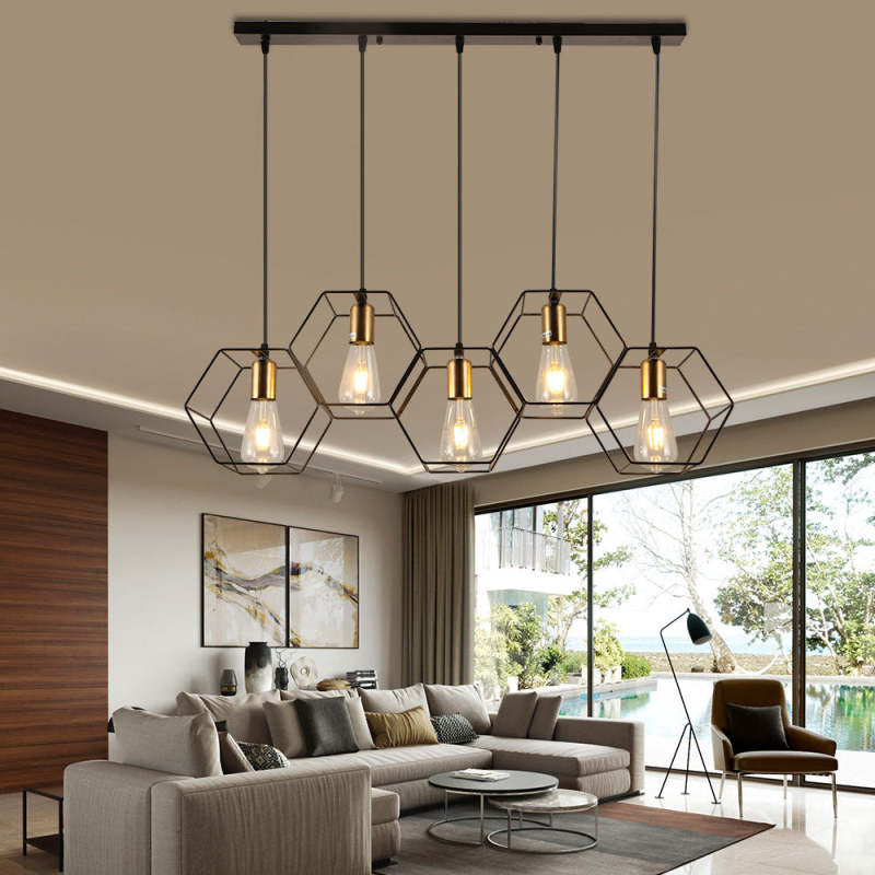 Rustic Hexagonal Pendant Light | Black | Model A/B/C/D