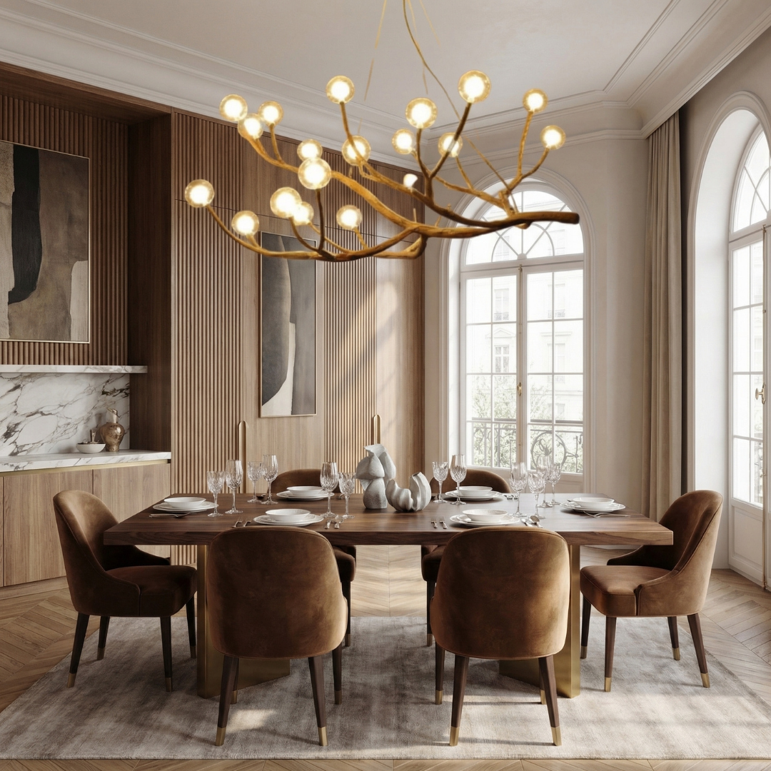 Rustic Elegance | Modern Chandelier Light with Glass Bubble Shades | Adjustable Height for Cozy Dining Ambiance