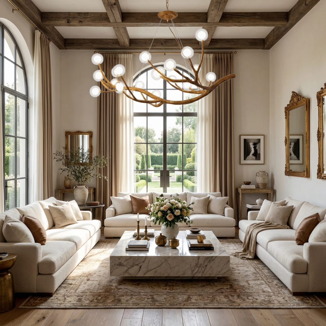 Rustic Elegance | Modern Chandelier Light with Glass Bubble Shades | Adjustable Height for Cozy Dining Ambiance