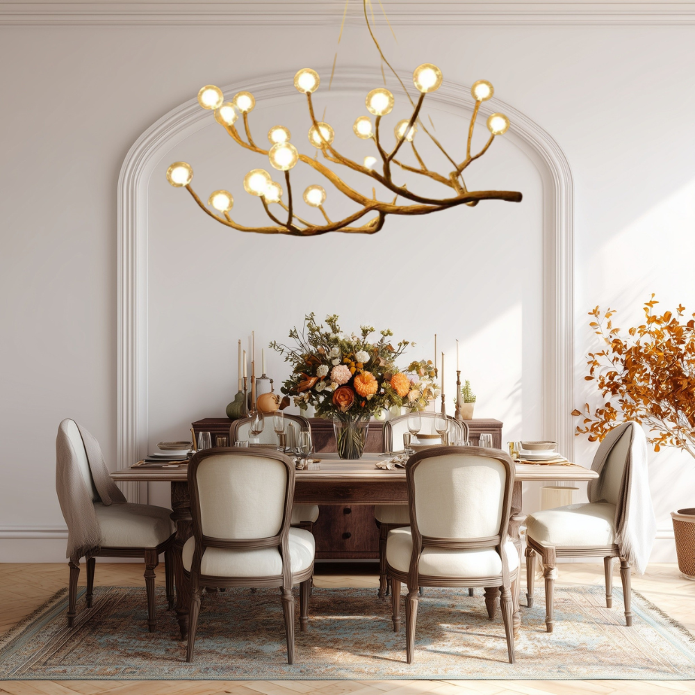 Rustic Elegance | Modern Chandelier Light with Glass Bubble Shades | Adjustable Height for Cozy Dining Ambiance