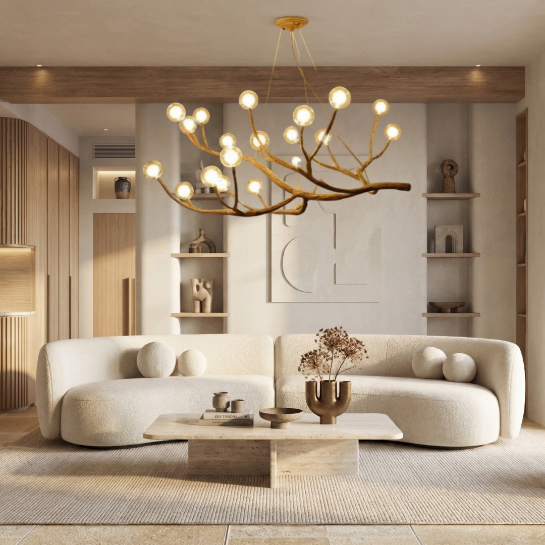 Rustic Elegance | Modern Chandelier Light with Glass Bubble Shades | Adjustable Height for Cozy Dining Ambiance