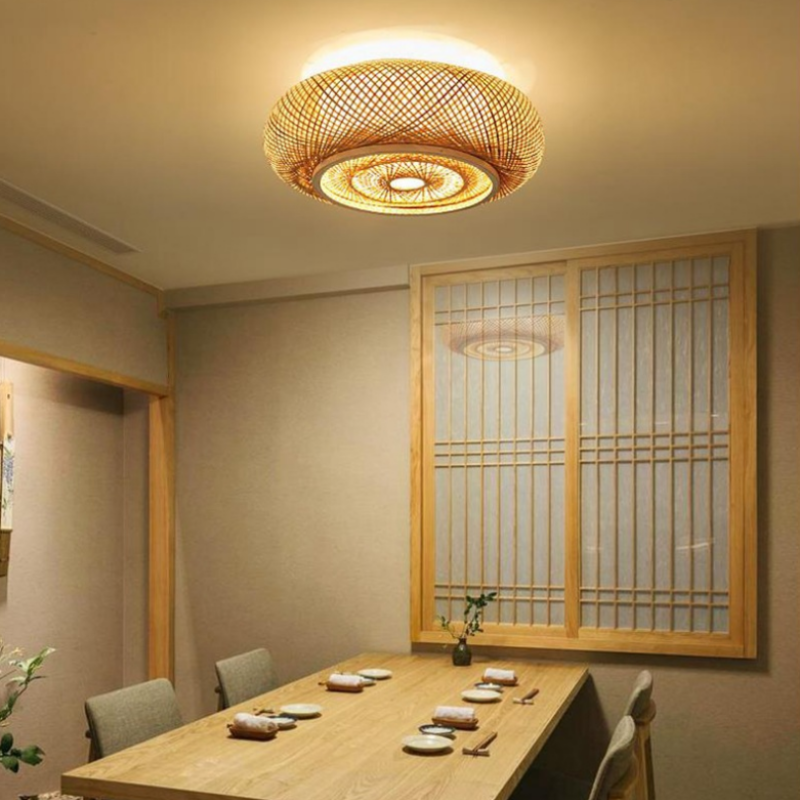 Handcrafted Rattan Flush Mount Ceiling Light, D40cm | Warm White LED | Energy-Saving, 100cm Wire