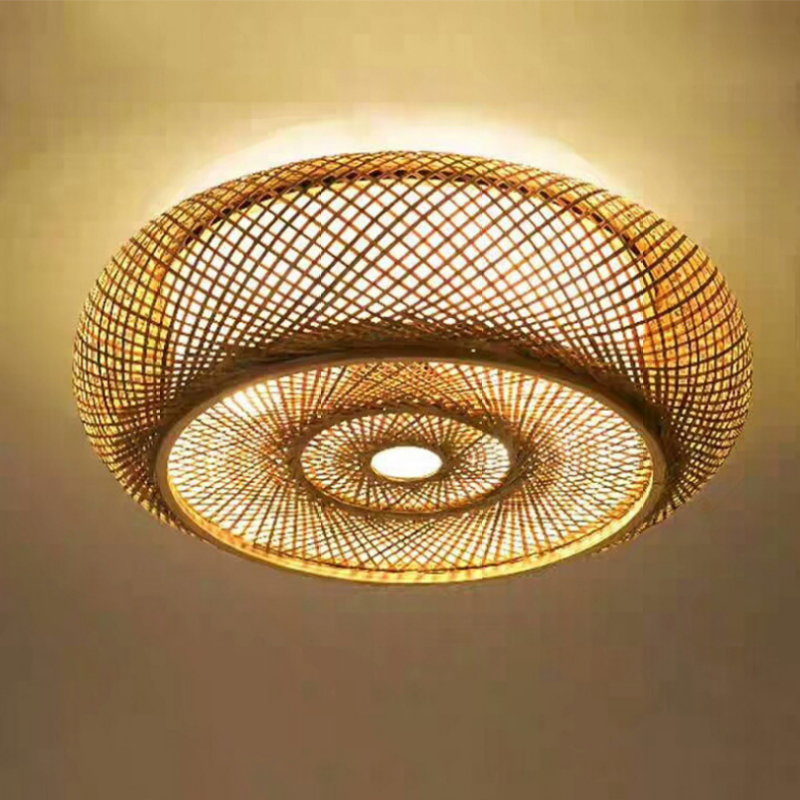 Handcrafted Rattan Flush Mount Ceiling Light, D40cm | Warm White LED | Energy-Saving, 100cm Wire