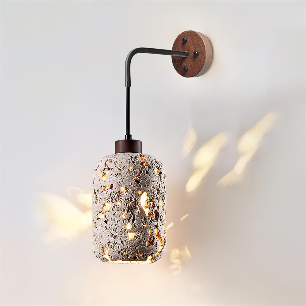Rustic Wall Lamp | Elegant Wall Sconce Lighting with Travertine Body & Metal Accents for Home Decor 0