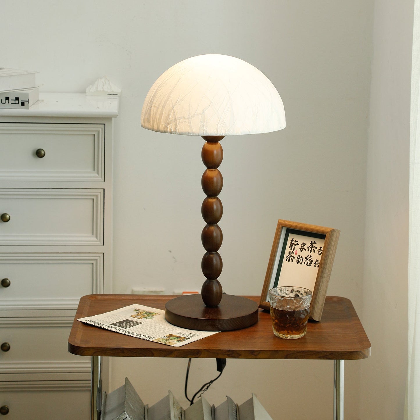 Satori | Table Lamp with Paper Shade & Wooden Base | Elegant Bedroom Lighting for Cozy Spaces 0