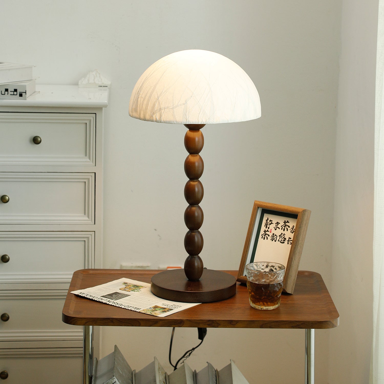 Satori | Table Lamp with Paper Shade & Wooden Base | Elegant Bedroom Lighting for Cozy Spaces 0