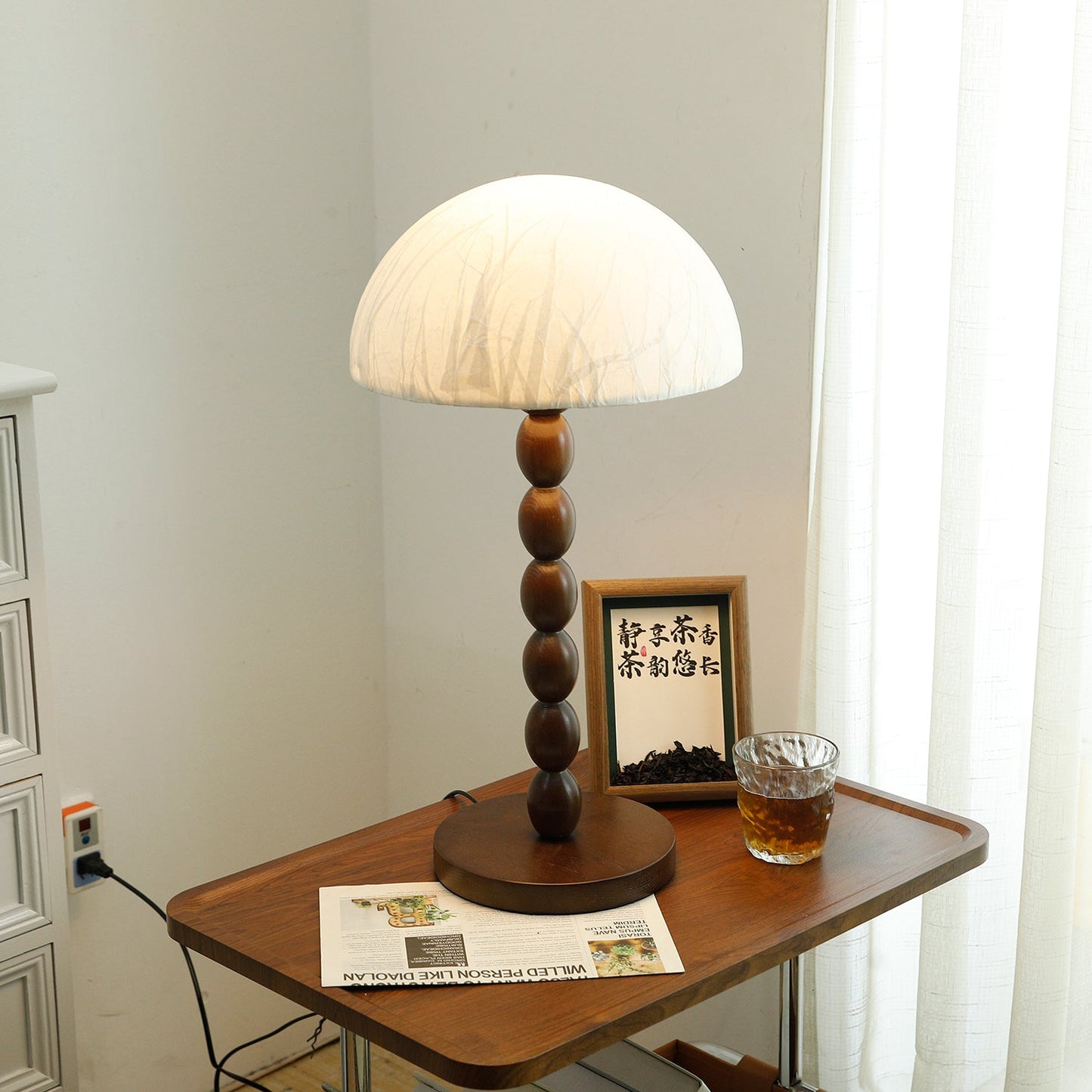 Satori | Table Lamp with Paper Shade & Wooden Base | Elegant Bedroom Lighting for Cozy Spaces 1