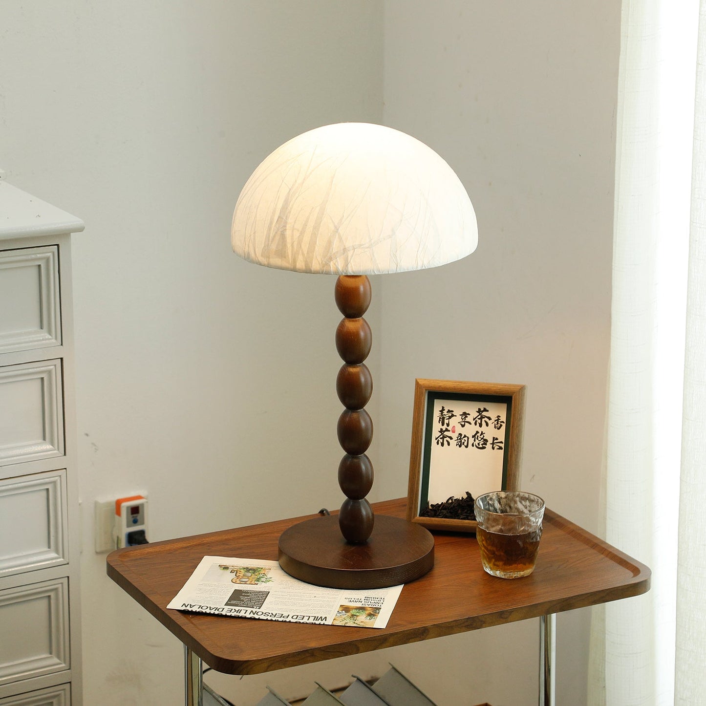 Satori | Table Lamp with Paper Shade & Wooden Base | Elegant Bedroom Lighting for Cozy Spaces 2