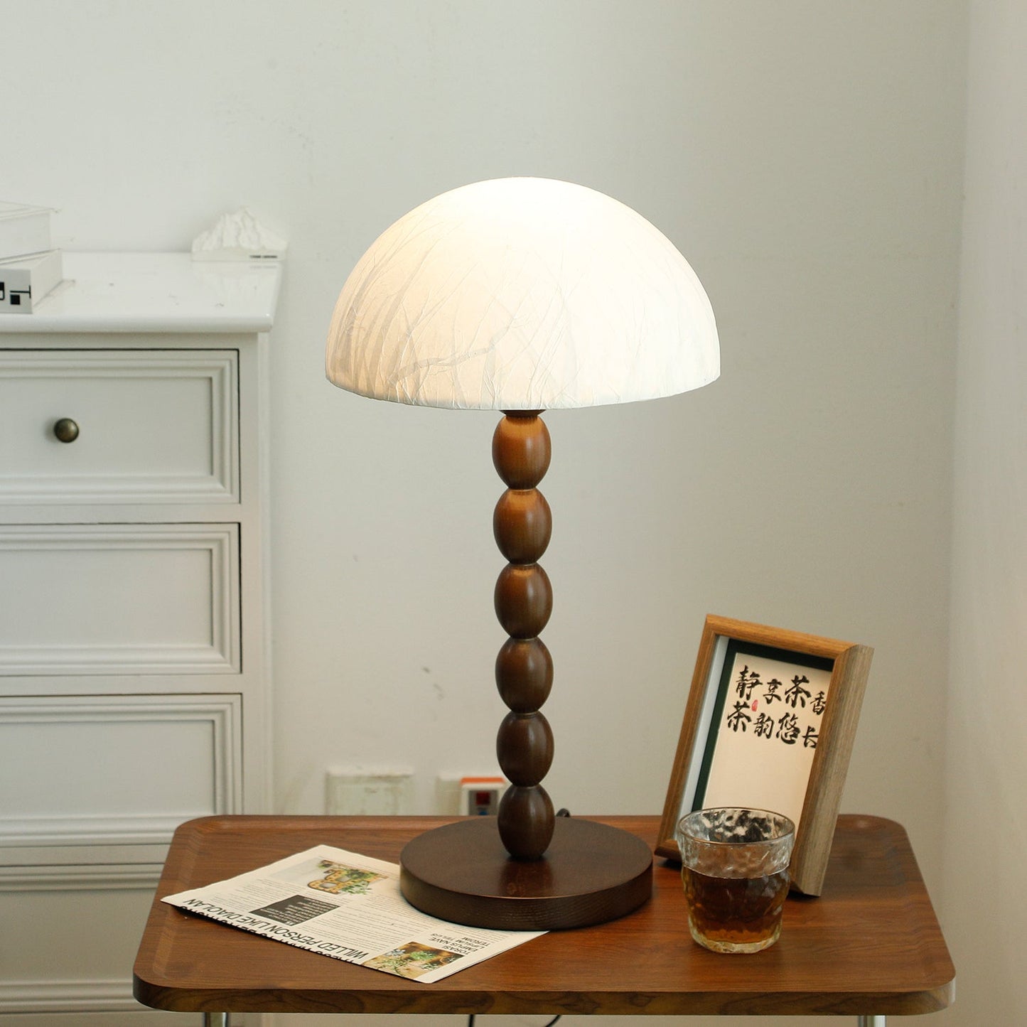 Satori | Table Lamp with Paper Shade & Wooden Base | Elegant Bedroom Lighting for Cozy Spaces 4