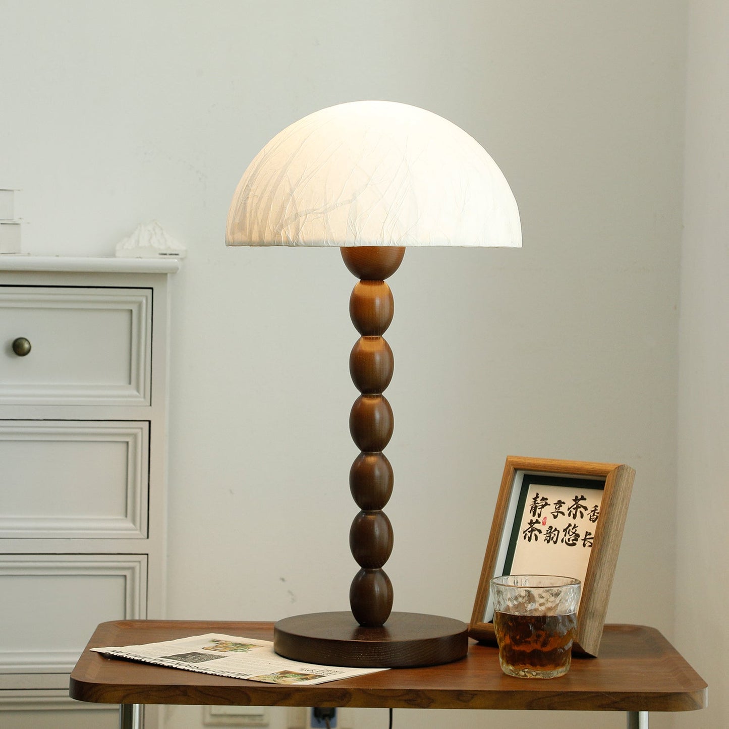 Satori | Table Lamp with Paper Shade & Wooden Base | Elegant Bedroom Lighting for Cozy Spaces 5