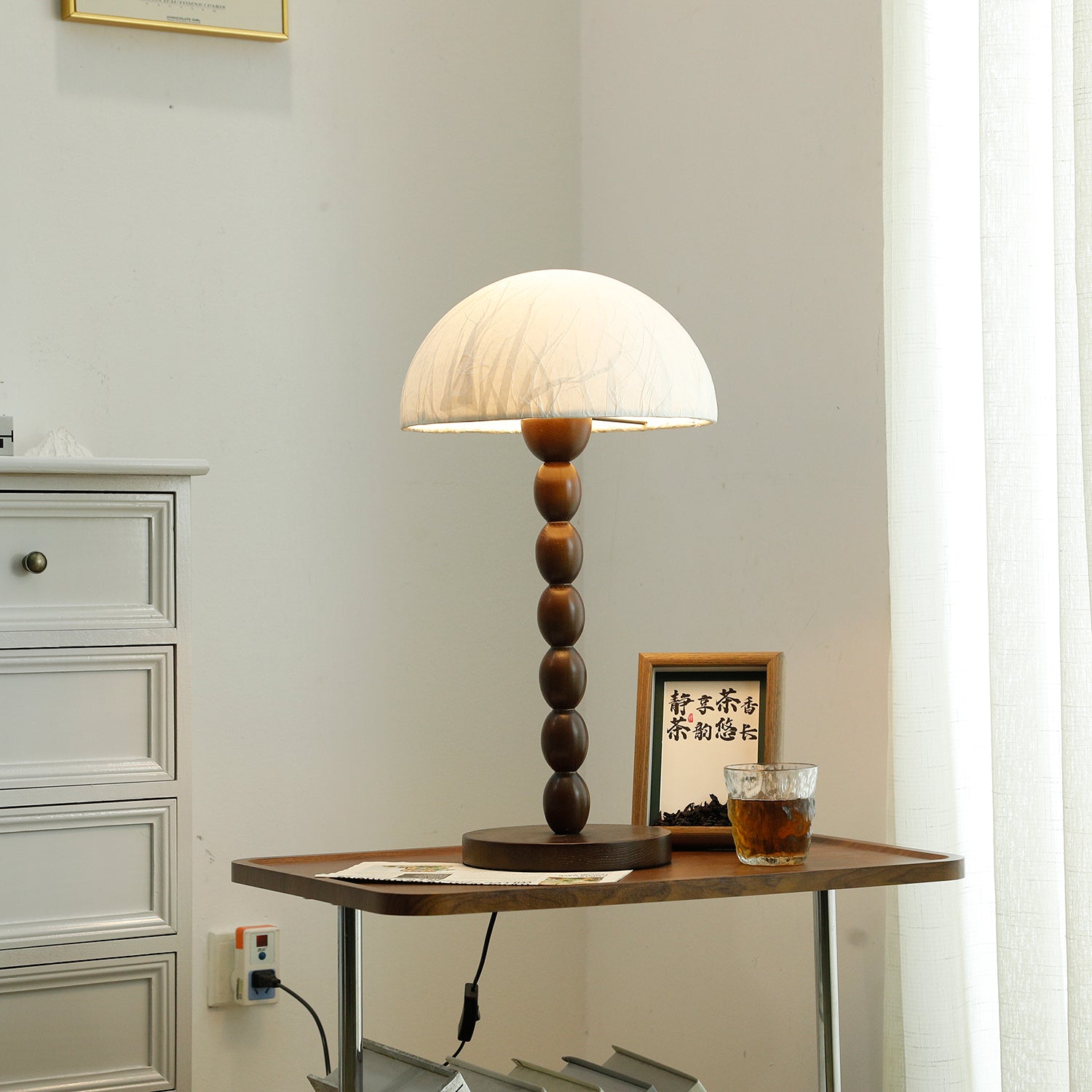 Satori | Table Lamp with Paper Shade & Wooden Base | Elegant Bedroom Lighting for Cozy Spaces 6