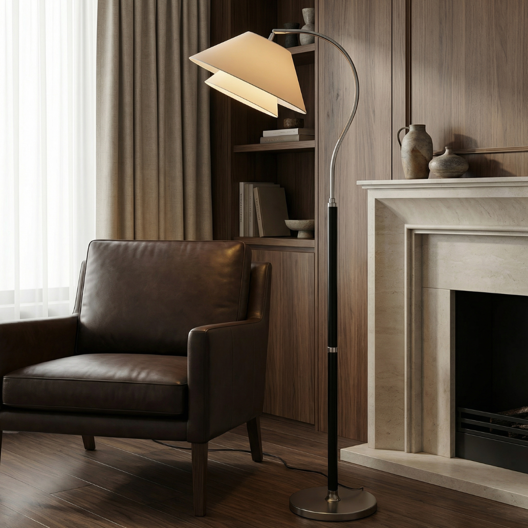 Sculptural Arc Floor Lamp with Layered Shades for Soft Ambient Lighting 1