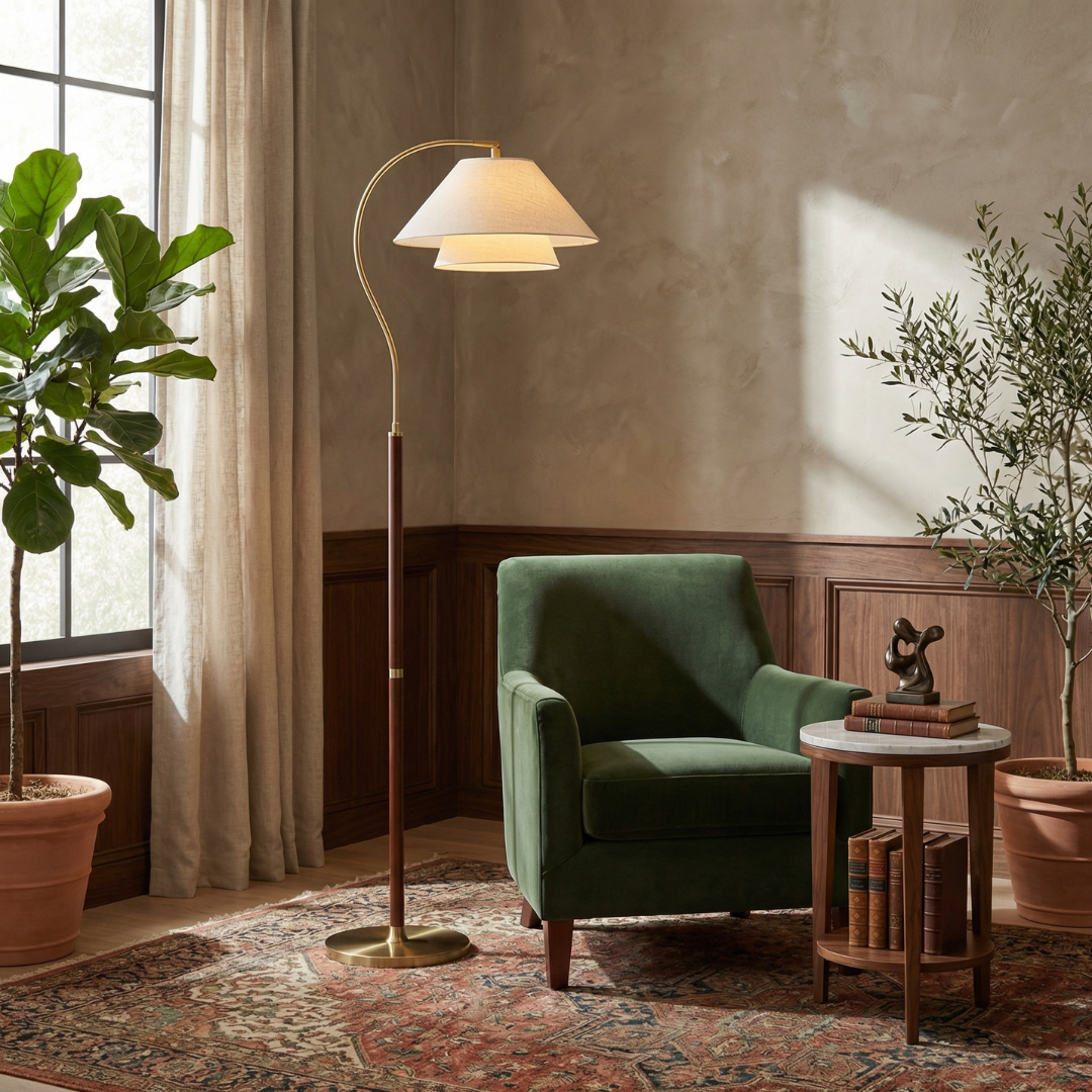 Sculptural Arc Floor Lamp with Layered Shades for Soft Ambient Lighting 3