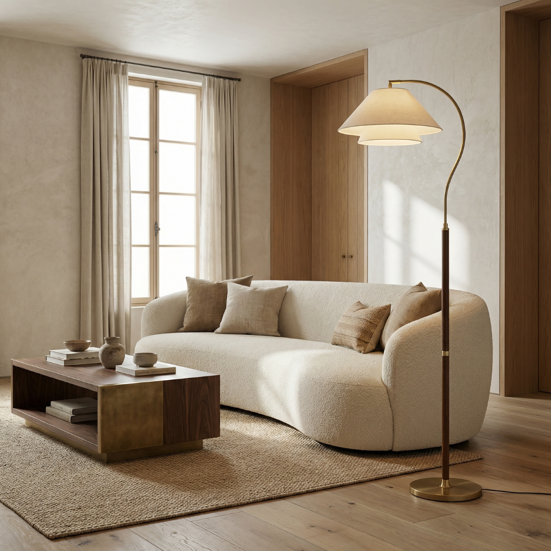 Sculptural Arc Floor Lamp with Layered Shades for Soft Ambient Lighting 4