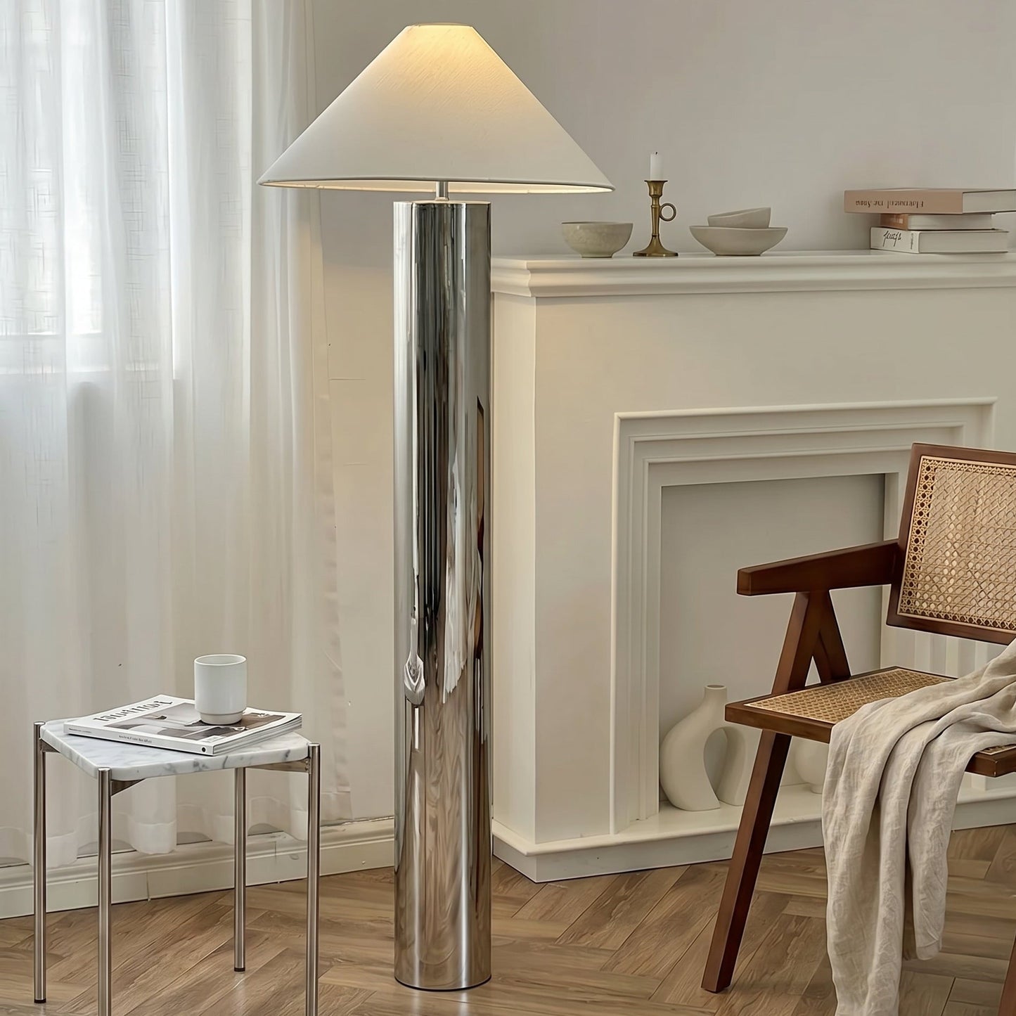 Sculptural Stainless Steel Floor Lamp | Minimal Design for Elegant Living Room Lighting 1