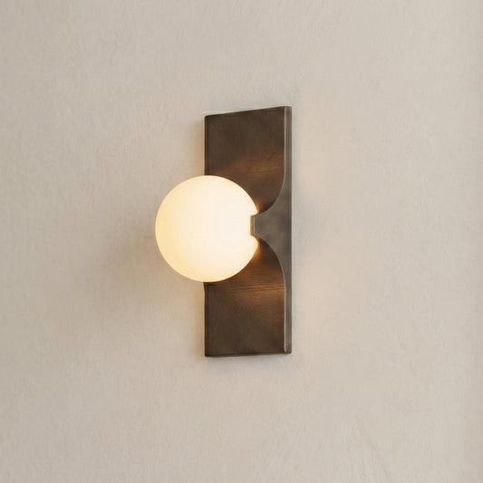 Sculptural Wall Sconce | Solid Brass & Glass Globe Light with Curved Arm Design | Elegant Illumination for Any Space 0