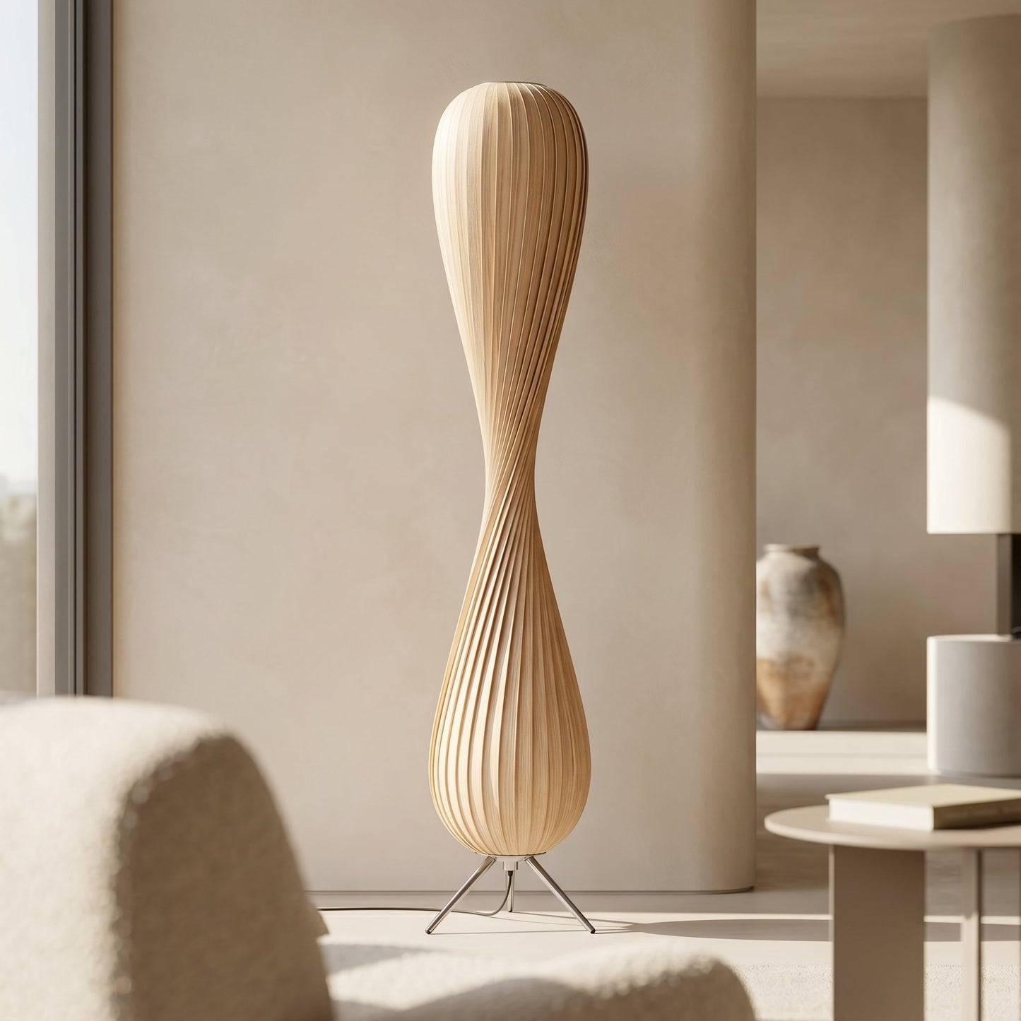 Sculptural Wooden Table Lamp with Twisted Design | Soft Ambient Glow for Cozy Spaces 1