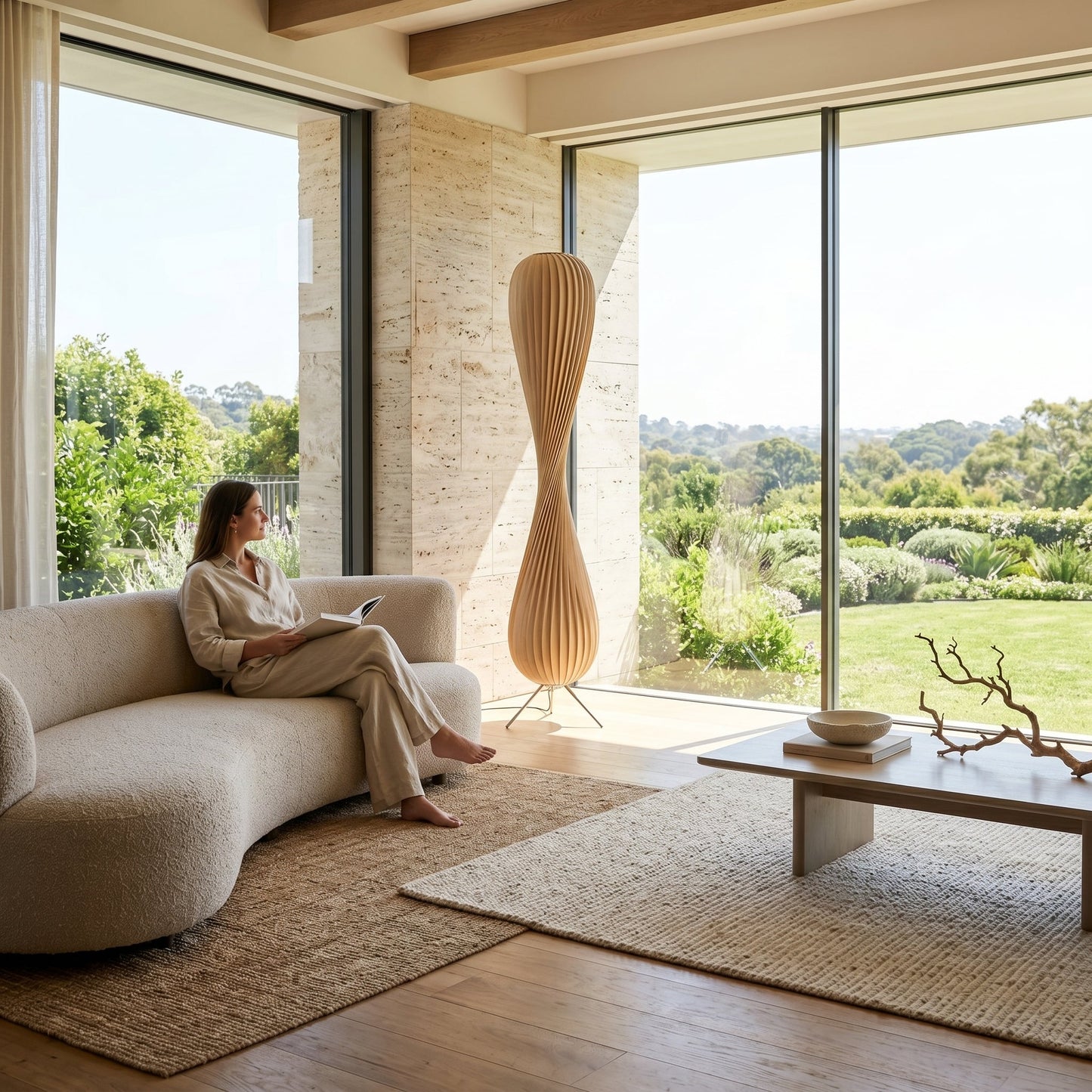 Sculptural Wooden Table Lamp with Twisted Design | Soft Ambient Glow for Cozy Spaces 2