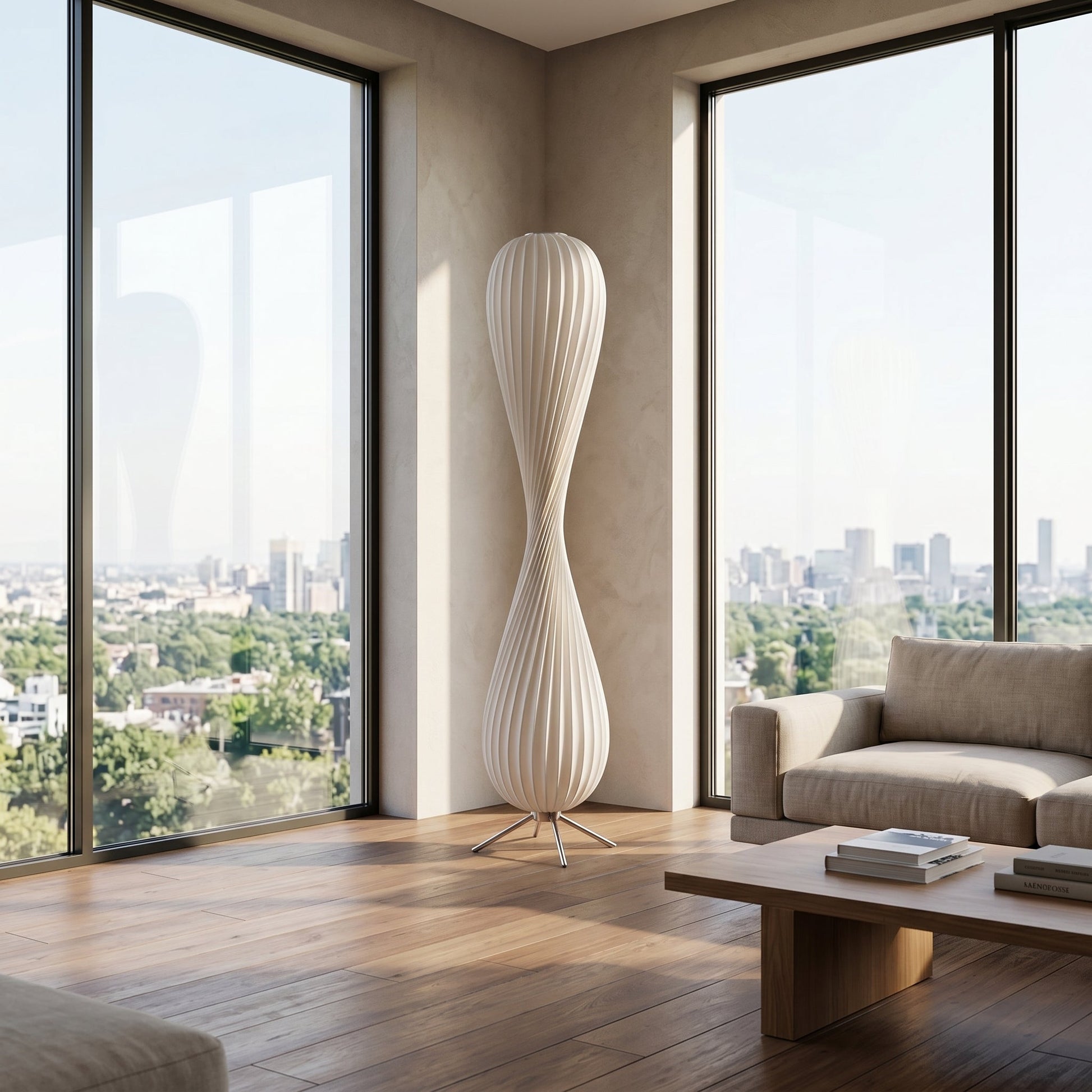 Sculptural Wooden Table Lamp with Twisted Design | Soft Ambient Glow for Cozy Spaces 5