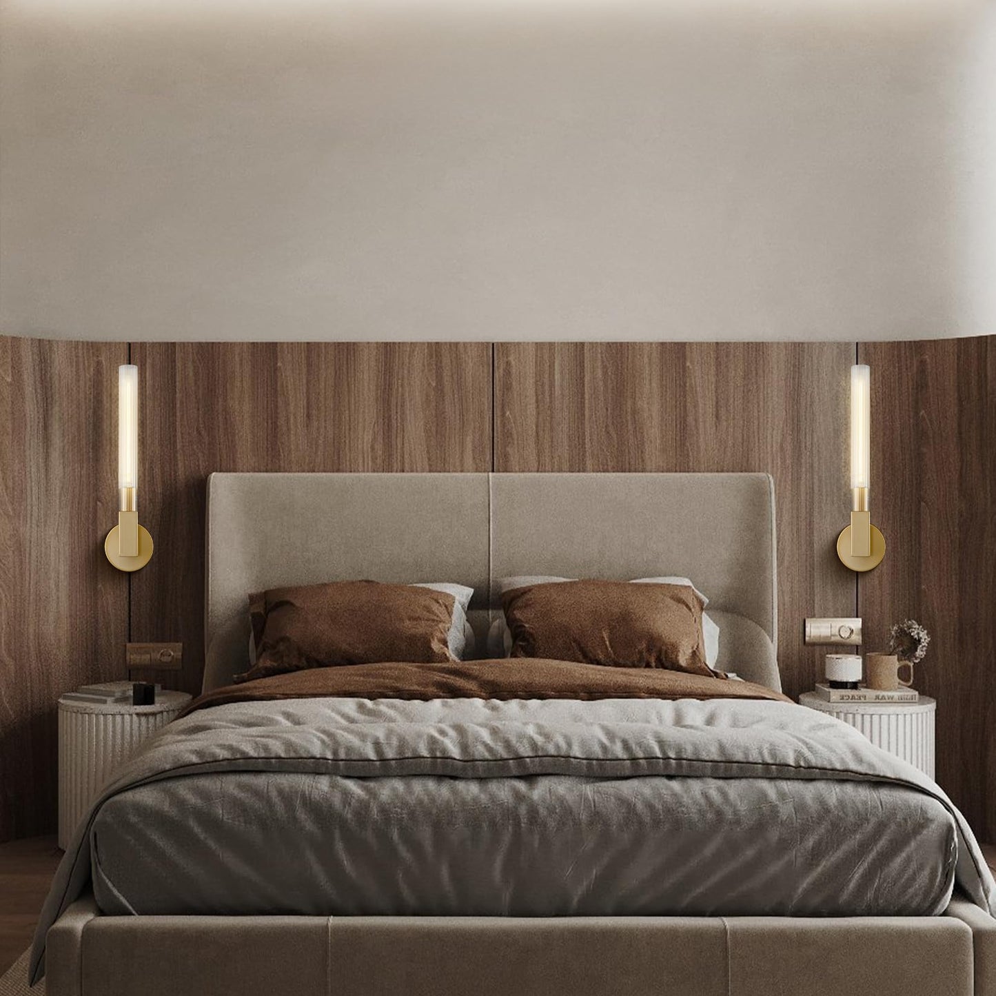 Stylish Indoor Wall Lamp with Dimmable Glass Shade & Brass Finish | Modern Wall Lighting for Bedrooms and Restaurants 3