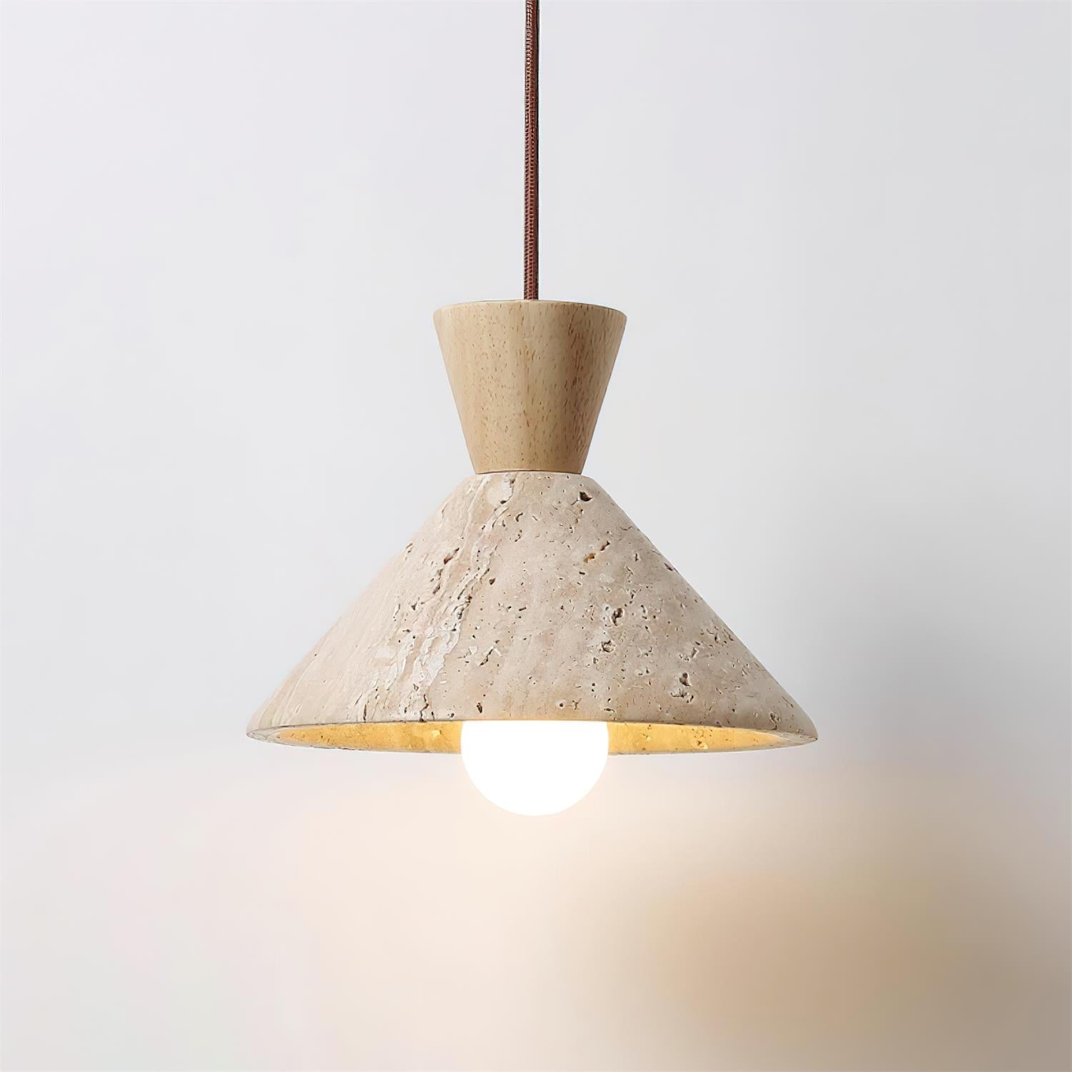 Stylish Pendant Lamp | Adjustable Height Hanging Light with Travertine & Wood | Modern Pendant Lighting for Elegant Spaces 6