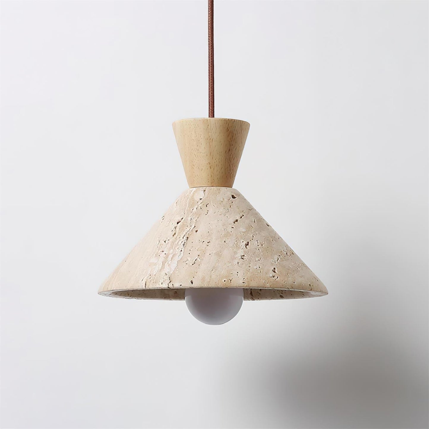Stylish Pendant Lamp | Adjustable Height Hanging Light with Travertine & Wood | Modern Pendant Lighting for Elegant Spaces 8