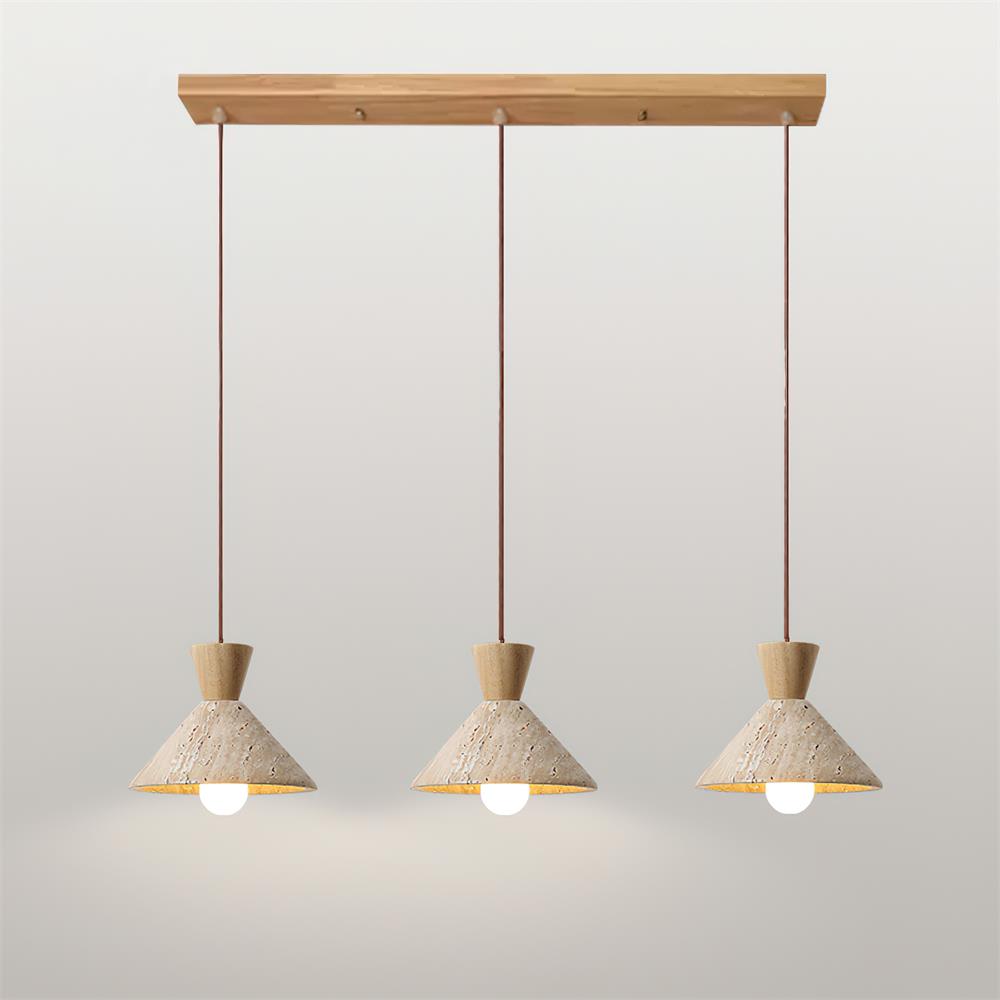 Stylish Pendant Lamp | Adjustable Height Hanging Light with Travertine & Wood | Modern Pendant Lighting for Elegant Spaces 9