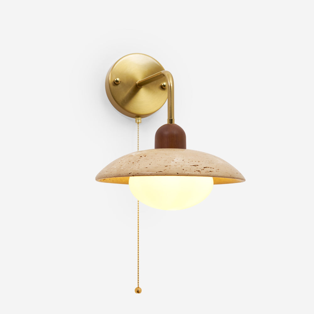 Stylish Wall Sconce | Travertine Wall Lamp with Metal Body & Wood Accents | Elegant Lighting for Indoor and Outdoor Use 1