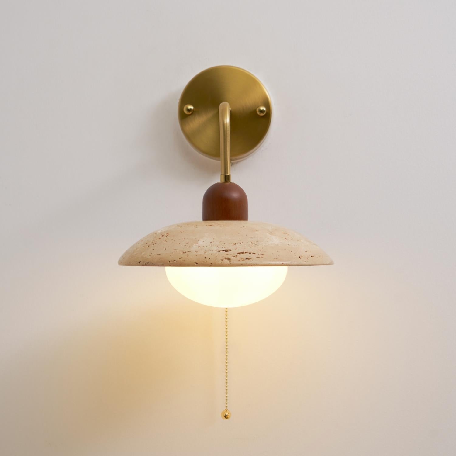 Stylish Wall Sconce | Travertine Wall Lamp with Metal Body & Wood Accents | Elegant Lighting for Indoor and Outdoor Use 2