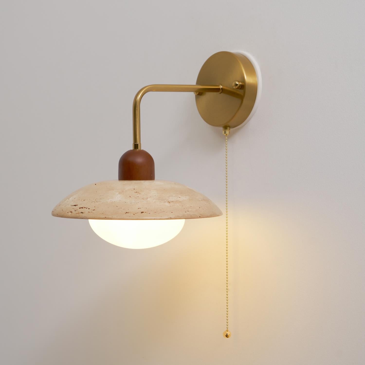 Stylish Wall Sconce | Travertine Wall Lamp with Metal Body & Wood Accents | Elegant Lighting for Indoor and Outdoor Use 3