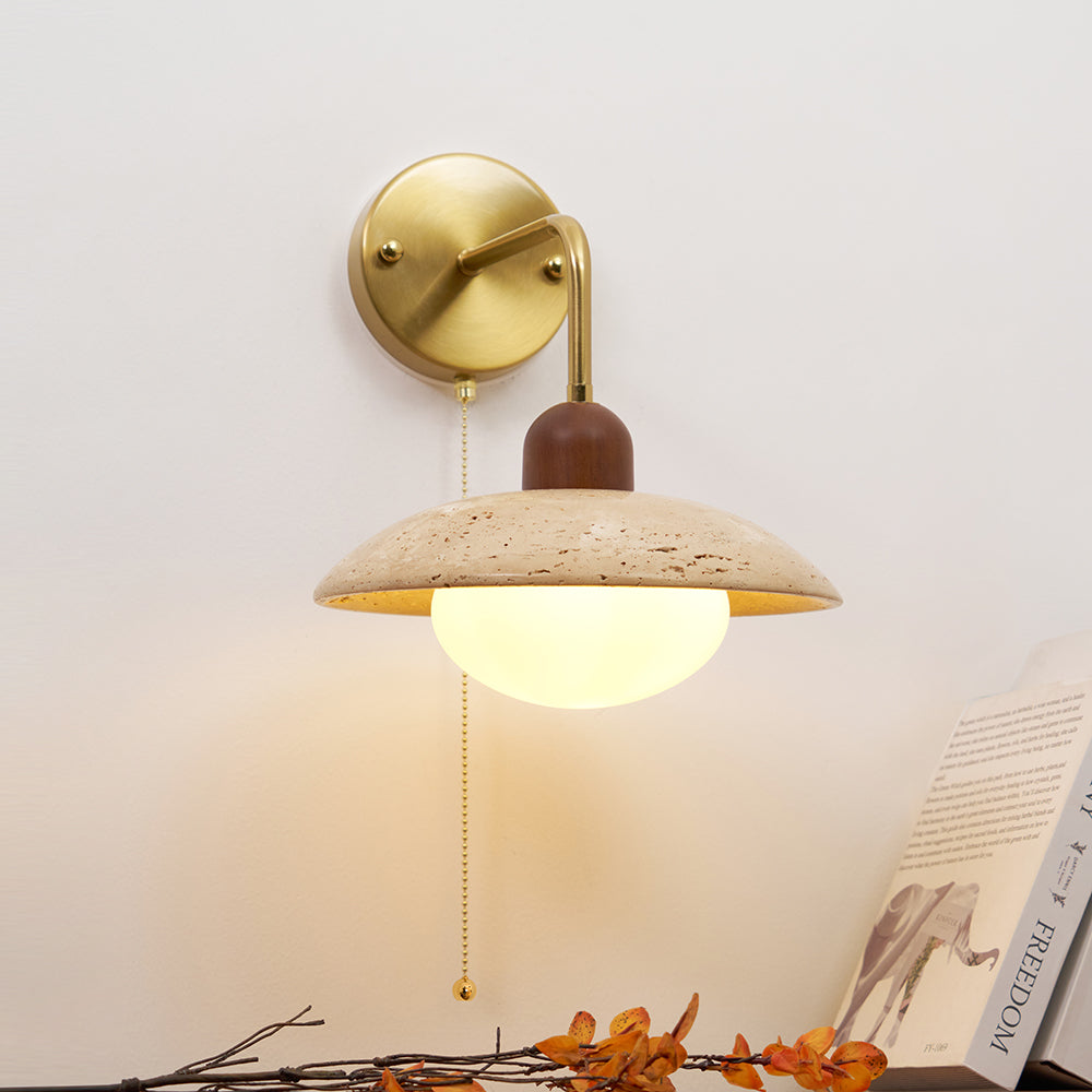 Stylish Wall Sconce | Travertine Wall Lamp with Metal Body & Wood Accents | Elegant Lighting for Indoor and Outdoor Use 4