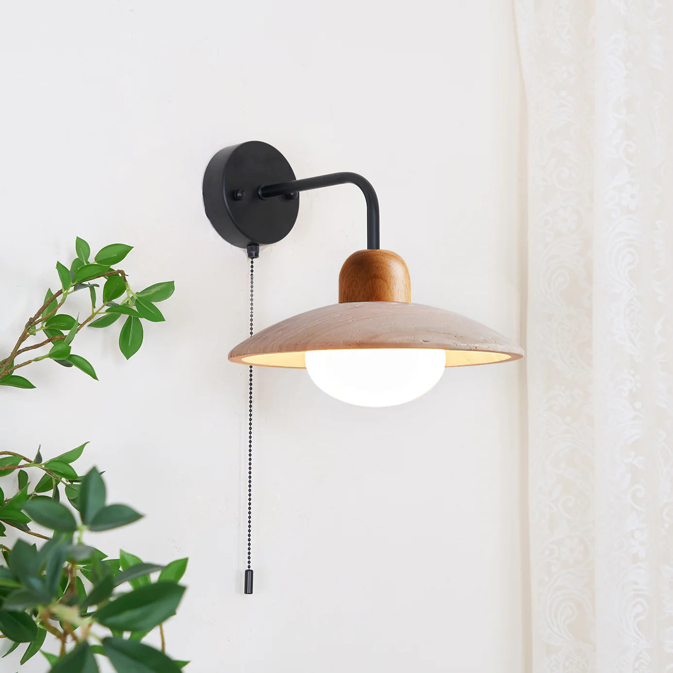 Stylish Wall Sconce | Travertine Wall Lamp with Metal Body & Wood Accents | Elegant Lighting for Indoor and Outdoor Use 8