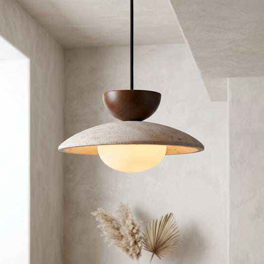 Tia | Natural Travertine Pendant Light with Adjustable Height | Unique Design for Warm Ambient Lighting 0