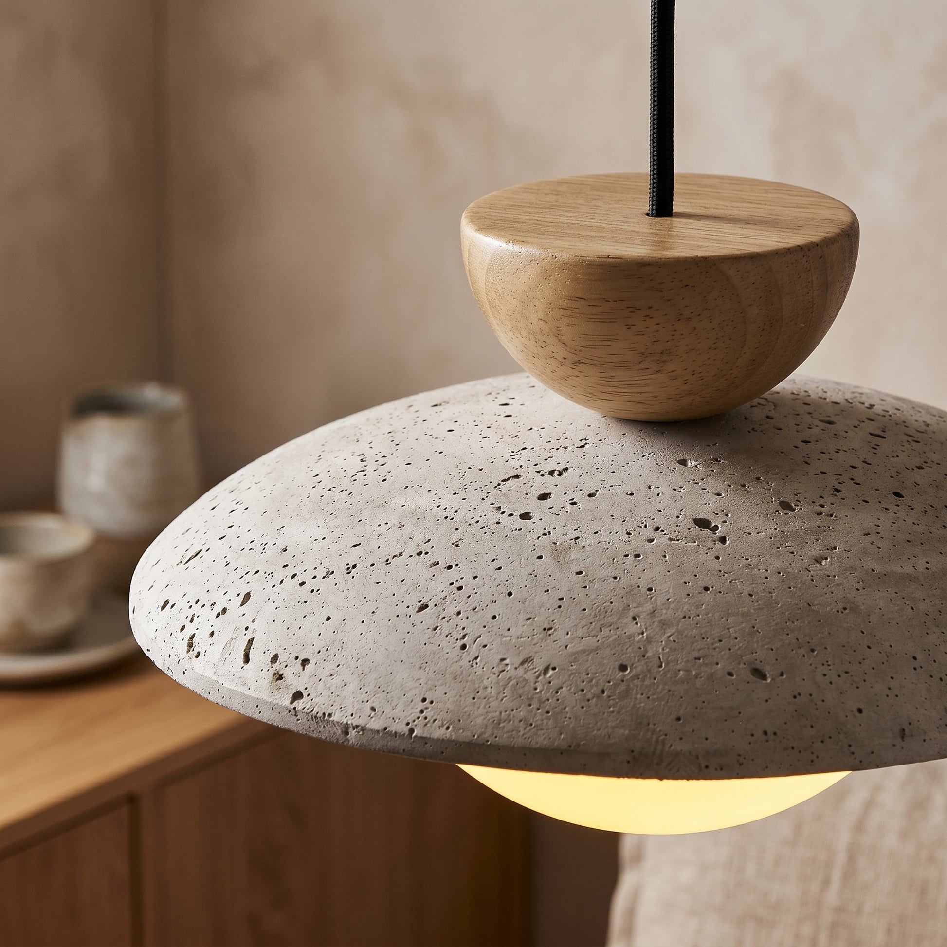 Tia | Natural Travertine Pendant Light with Adjustable Height | Unique Design for Warm Ambient Lighting 4