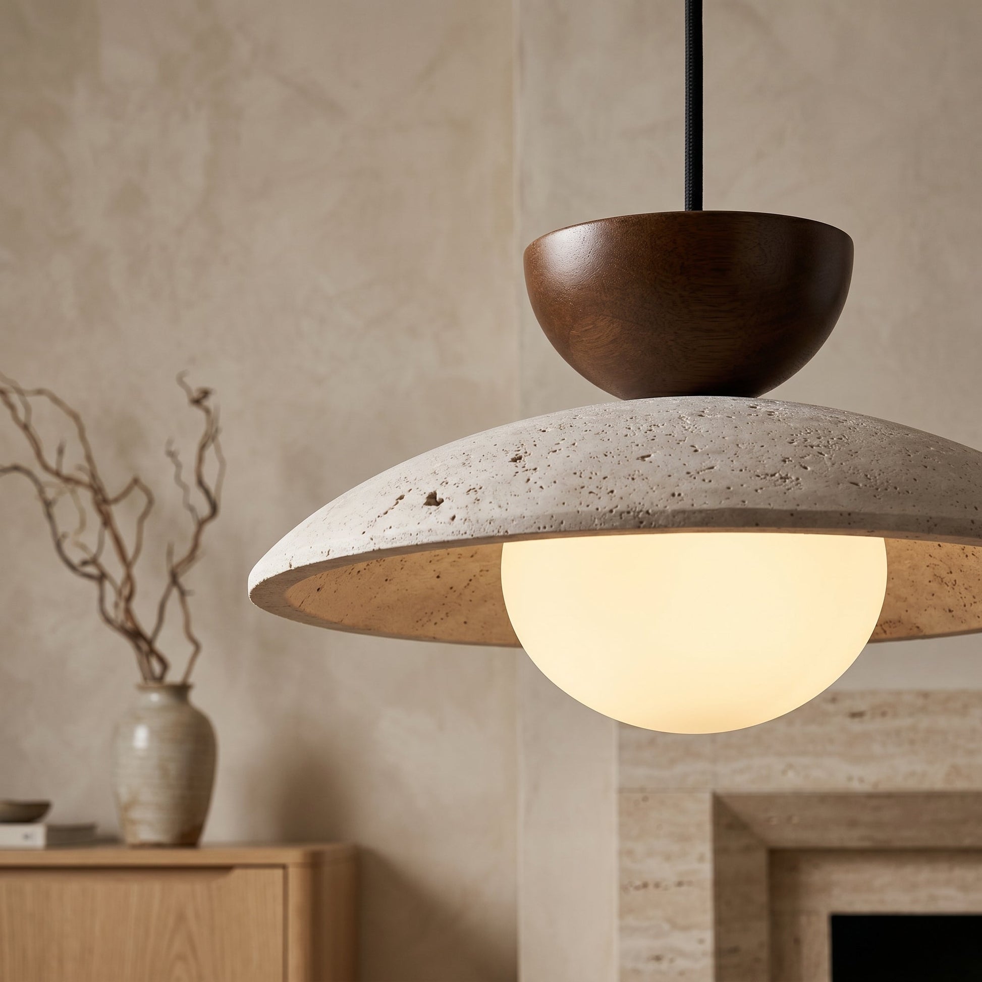 Tia | Natural Travertine Pendant Light with Adjustable Height | Unique Design for Warm Ambient Lighting 5