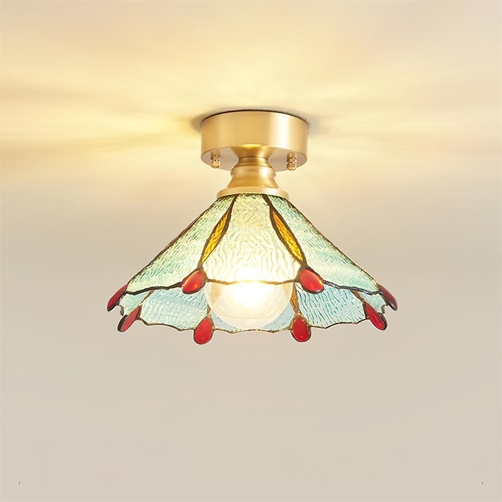 Tiffany Style Ceiling Light Fixture with Brass Canopy | Elegant Illumination for Any Space 11