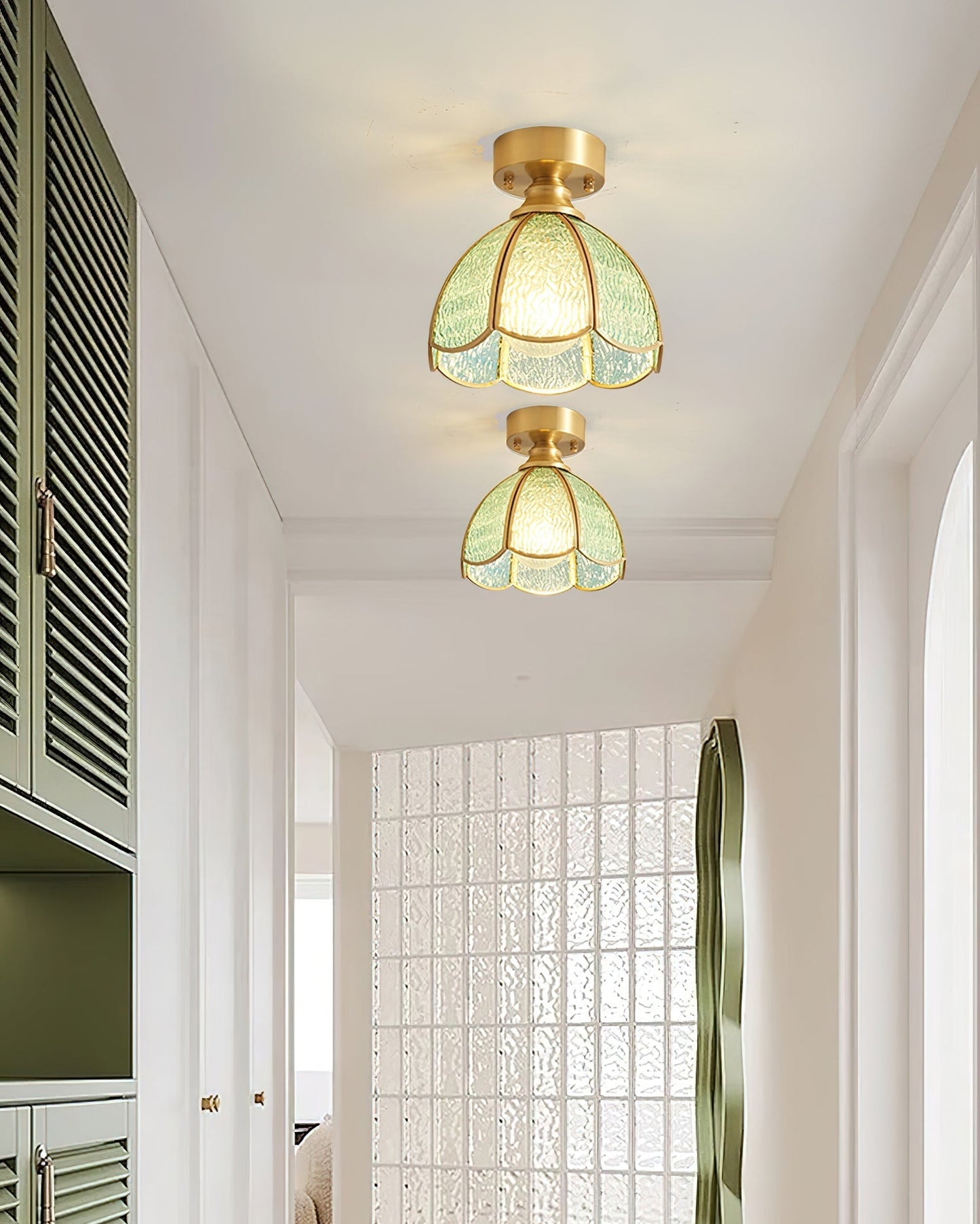 Tiffany Style Ceiling Light Fixture with Brass Canopy | Elegant Illumination for Any Space 2