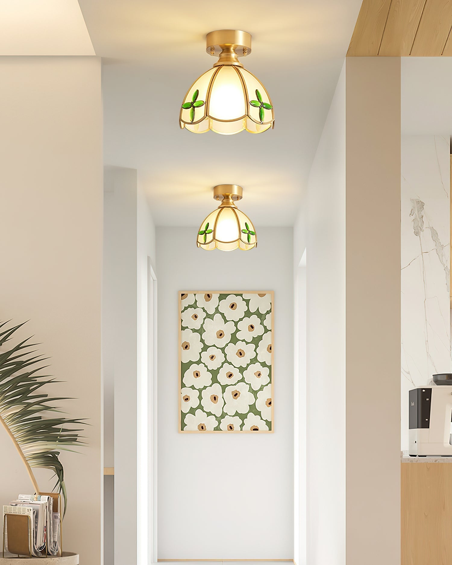 Tiffany Style Ceiling Light Fixture with Brass Canopy | Elegant Illumination for Any Space 3