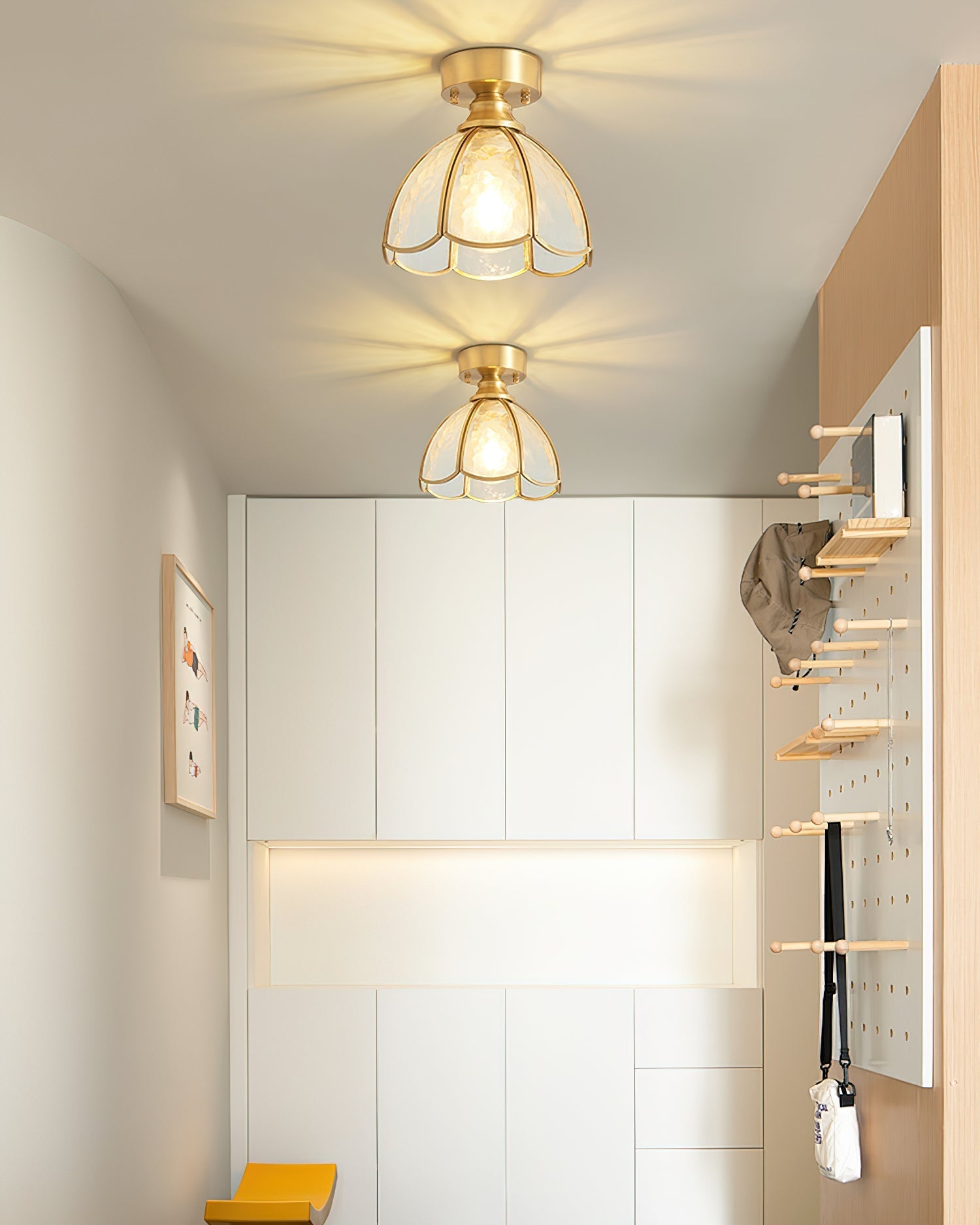 Tiffany Style Ceiling Light Fixture with Brass Canopy | Elegant Illumination for Any Space 4