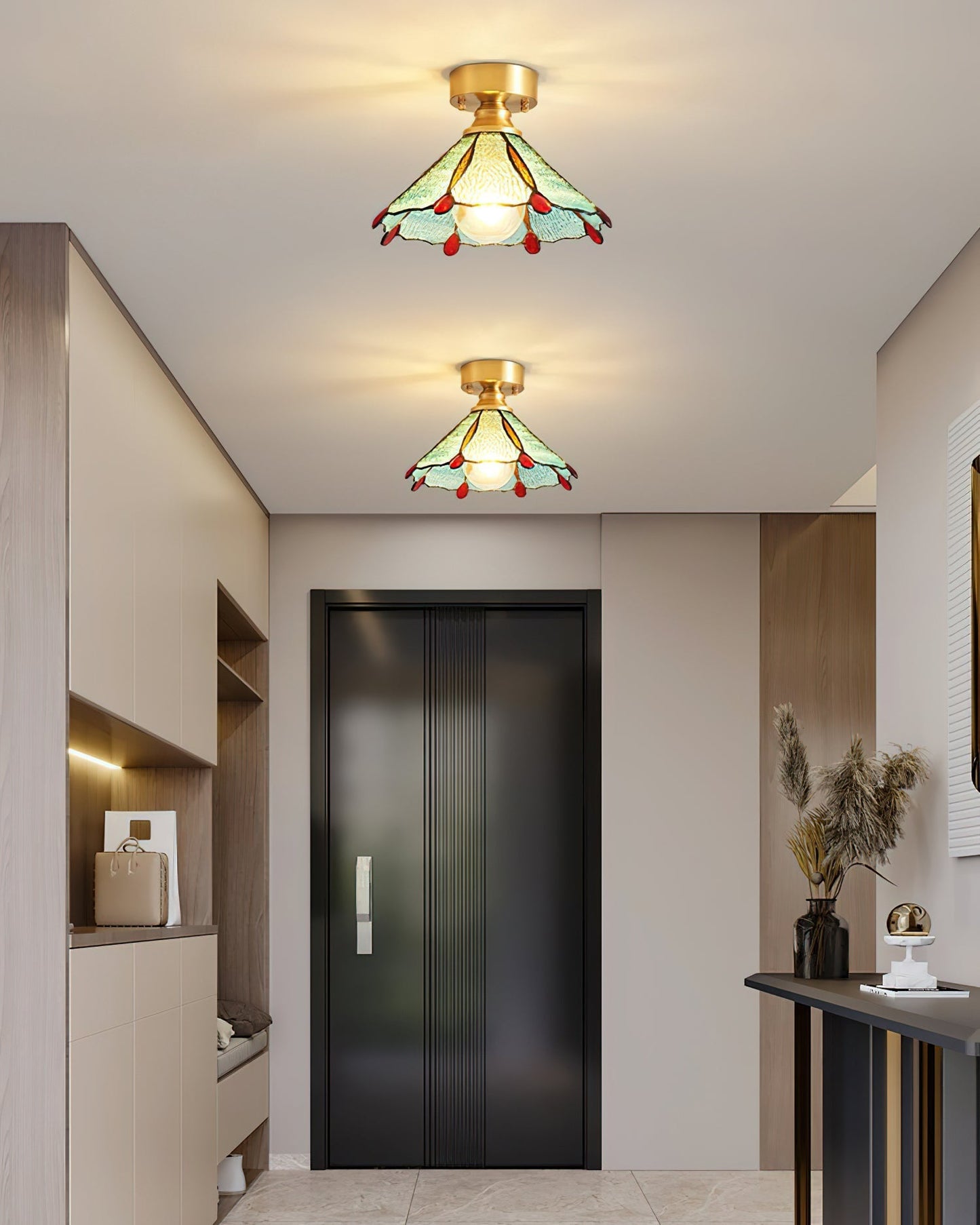Tiffany Style Ceiling Light Fixture with Brass Canopy | Elegant Illumination for Any Space 5