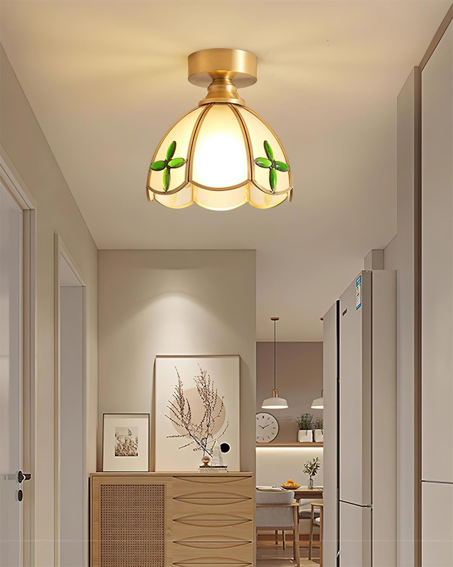 Tiffany Style Ceiling Light Fixture with Brass Canopy | Elegant Illumination for Any Space 7
