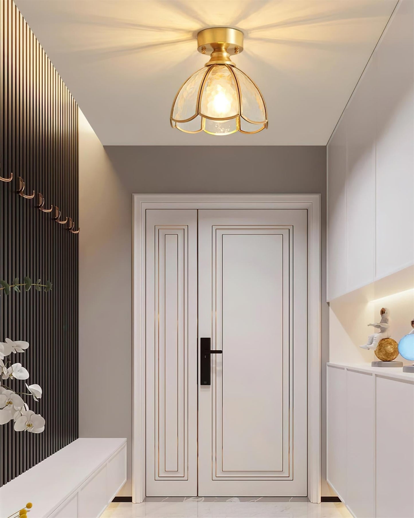 Tiffany Style Ceiling Light Fixture with Brass Canopy | Elegant Illumination for Any Space 8