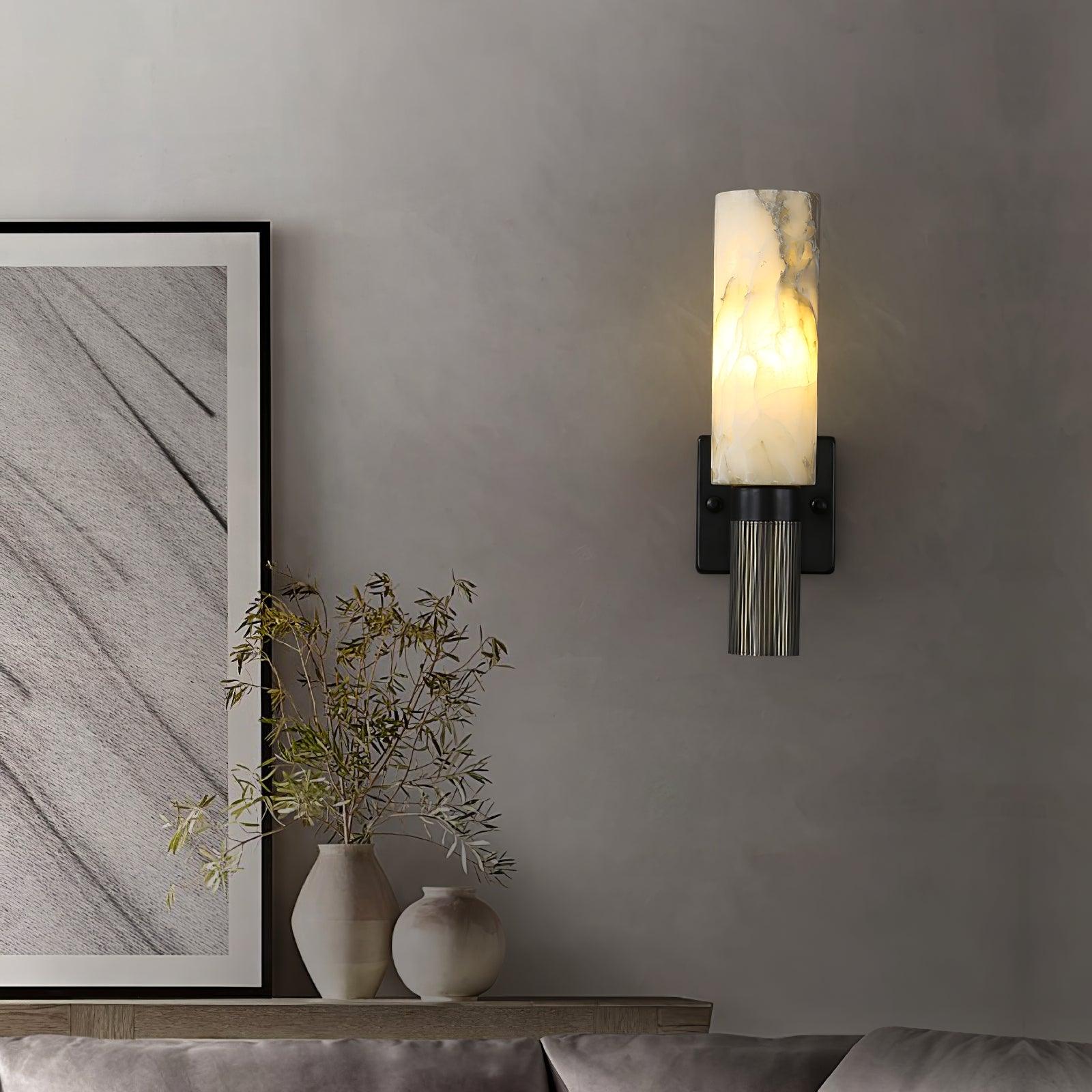 Jade Cylindrical Alabaster Brass Wall Sconce Living Room Bedroom