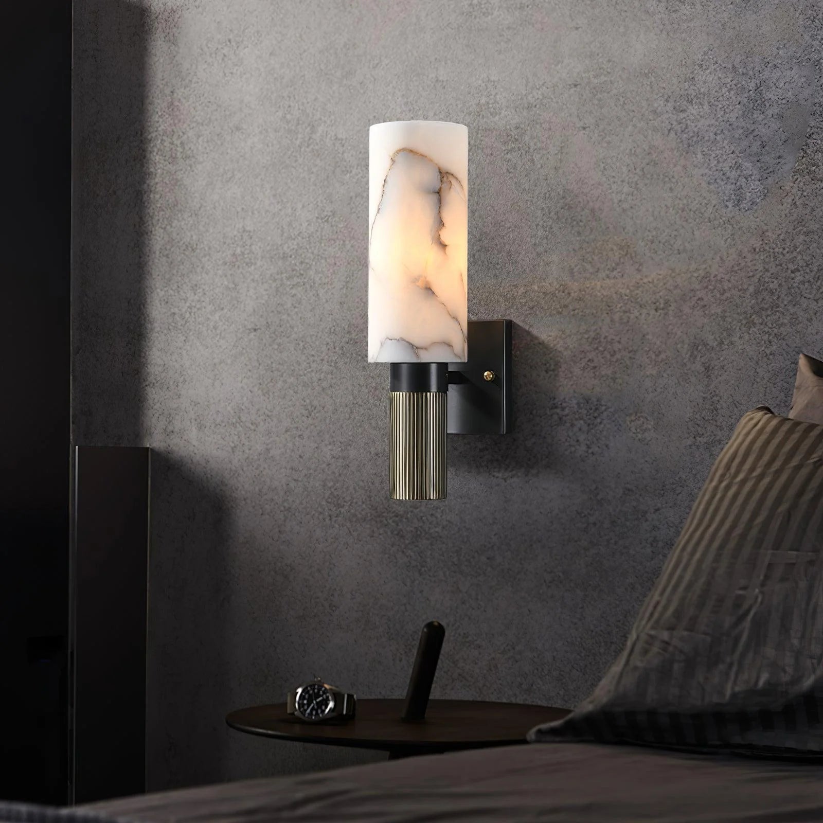 Jade Cylindrical Alabaster Brass Wall Sconce Living Room Bedroom