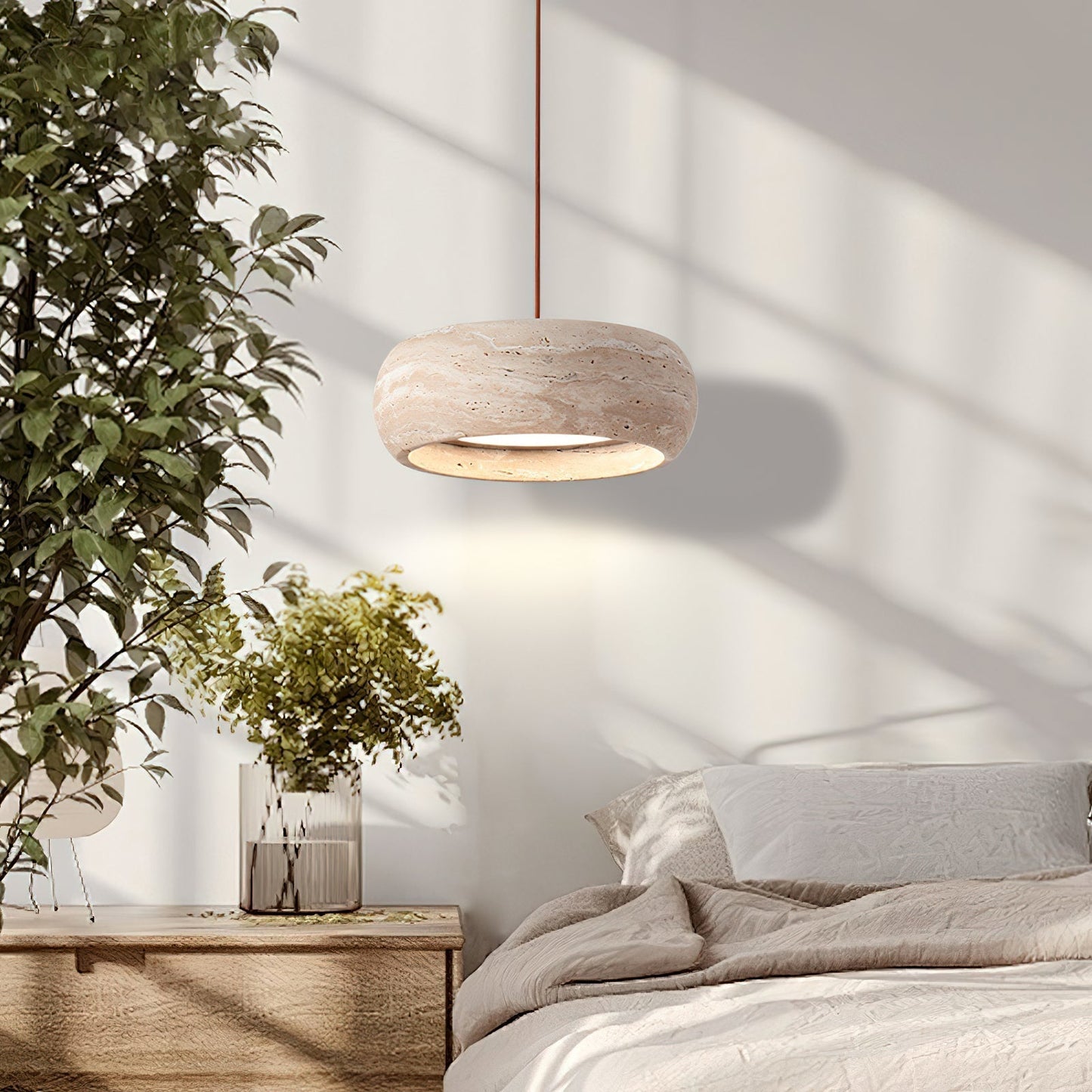 Tova | Pendant Light with Natural Travertine Design & Adjustable Height | Warm Ambient Glow for Dining and Entryways 2