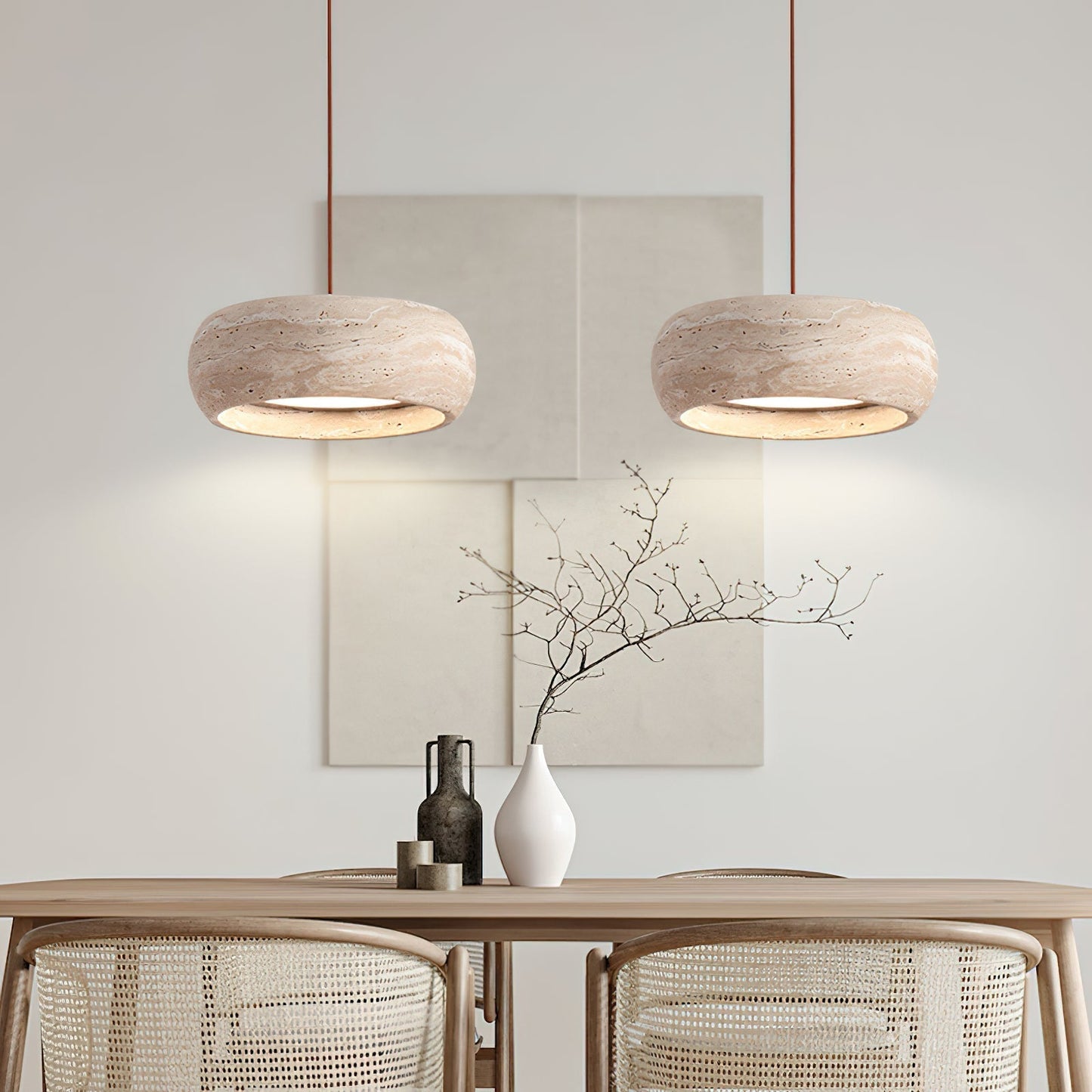 Tova | Pendant Light with Natural Travertine Design & Adjustable Height | Warm Ambient Glow for Dining and Entryways 3
