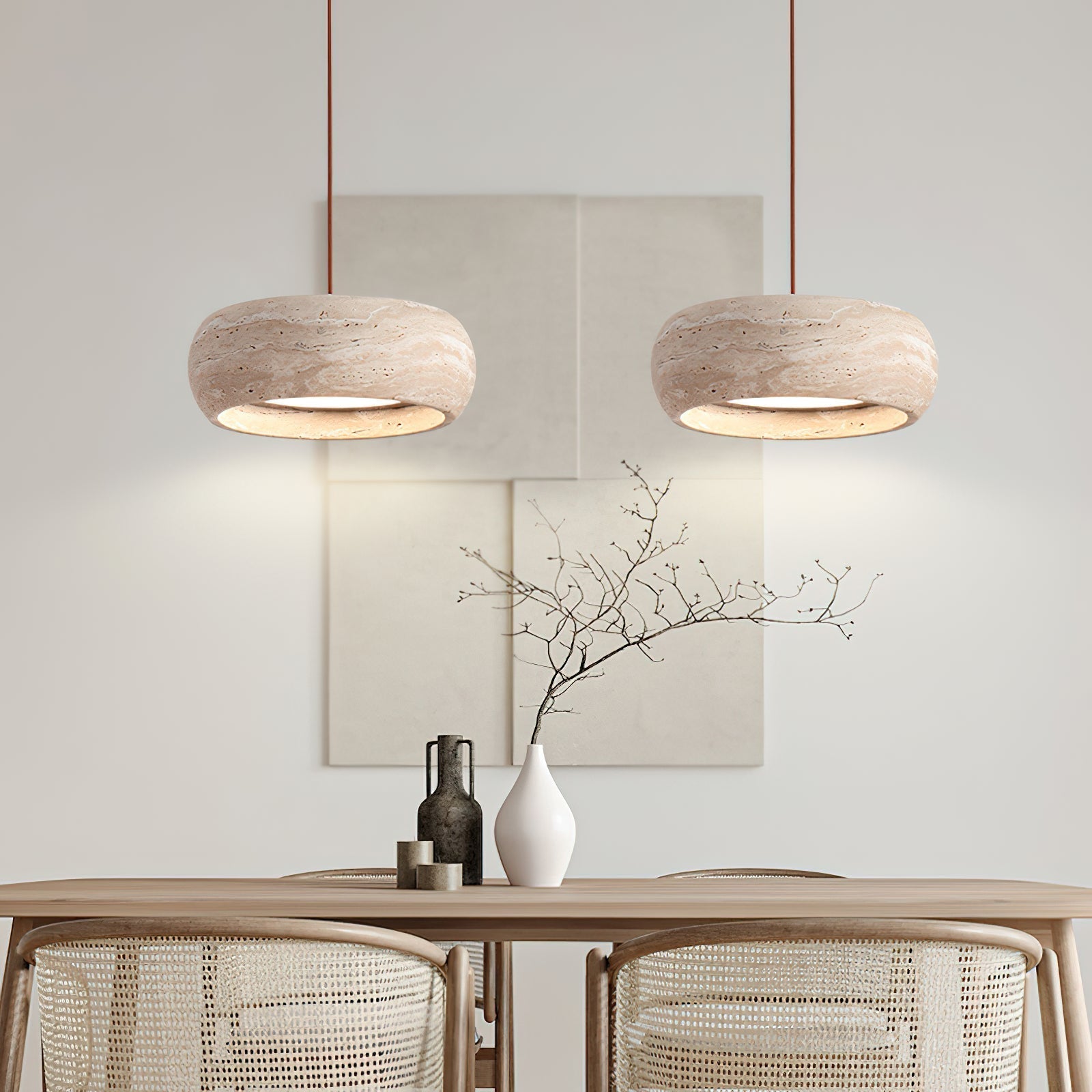 Tova | Pendant Light with Natural Travertine Design & Adjustable Height | Warm Ambient Glow for Dining and Entryways 3